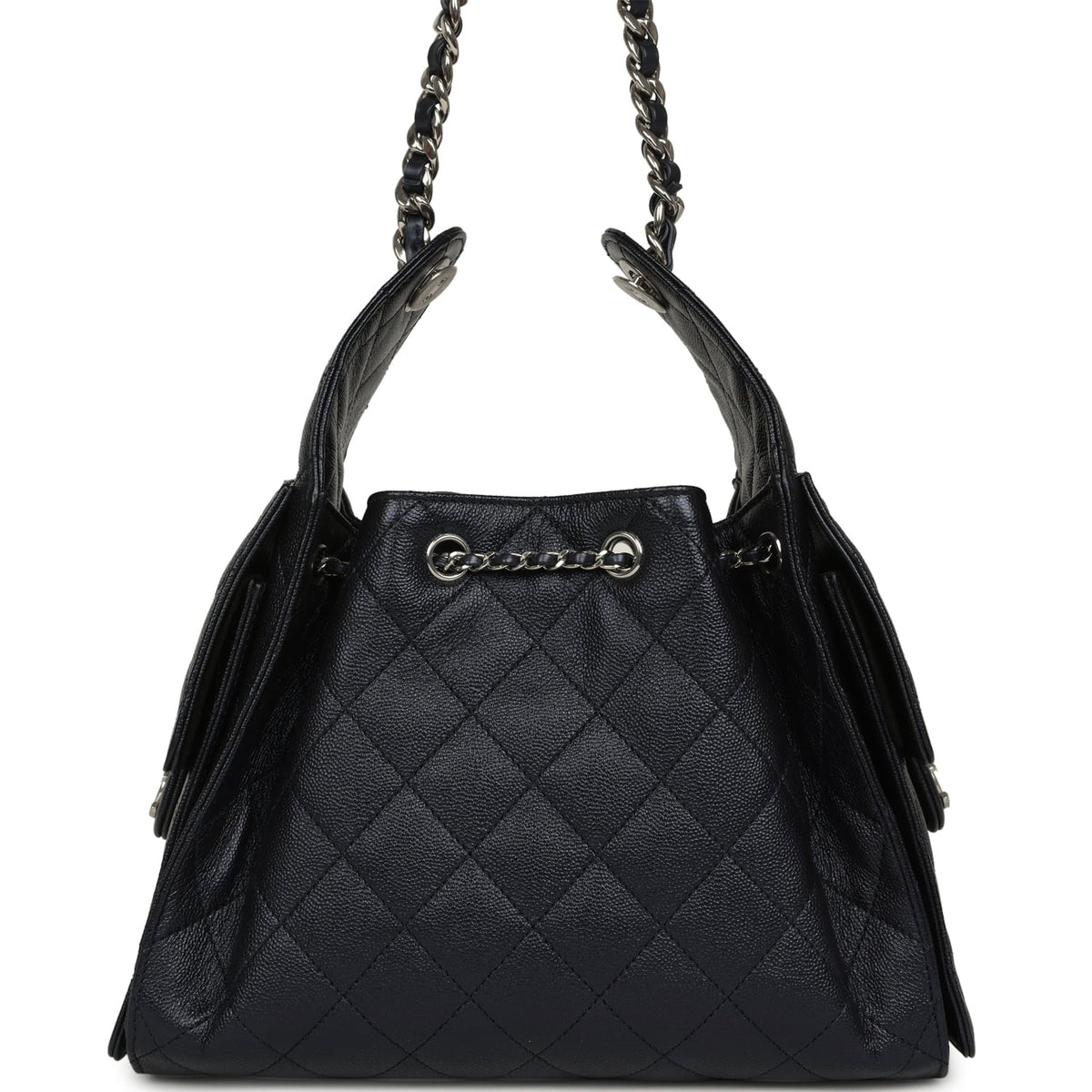 Chanel Small 25 Hobo Bag Dark Blue Metallic Caviar Silver Hardware