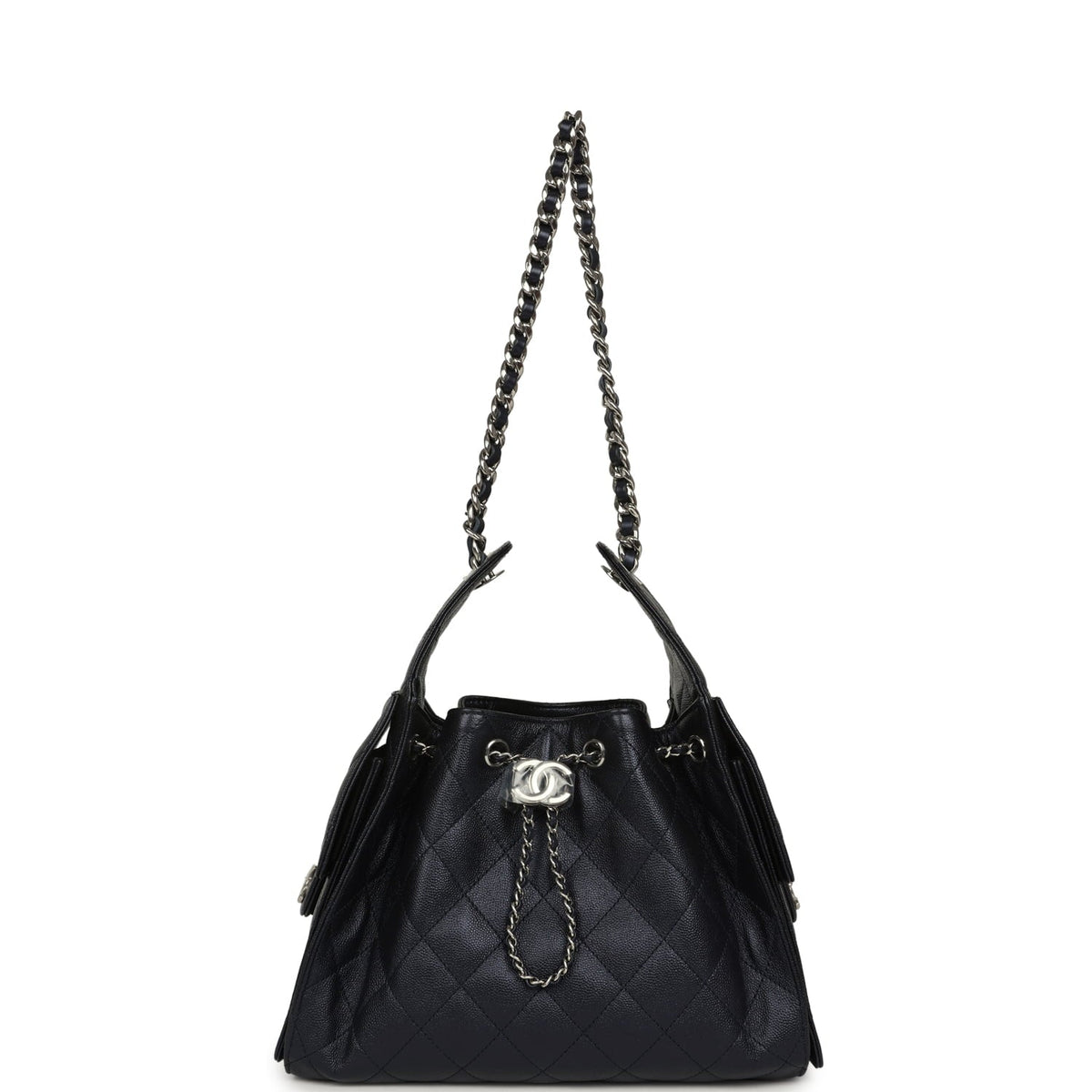 Chanel Small 25 Hobo Bag Dark Blue Metallic Caviar Silver Hardware