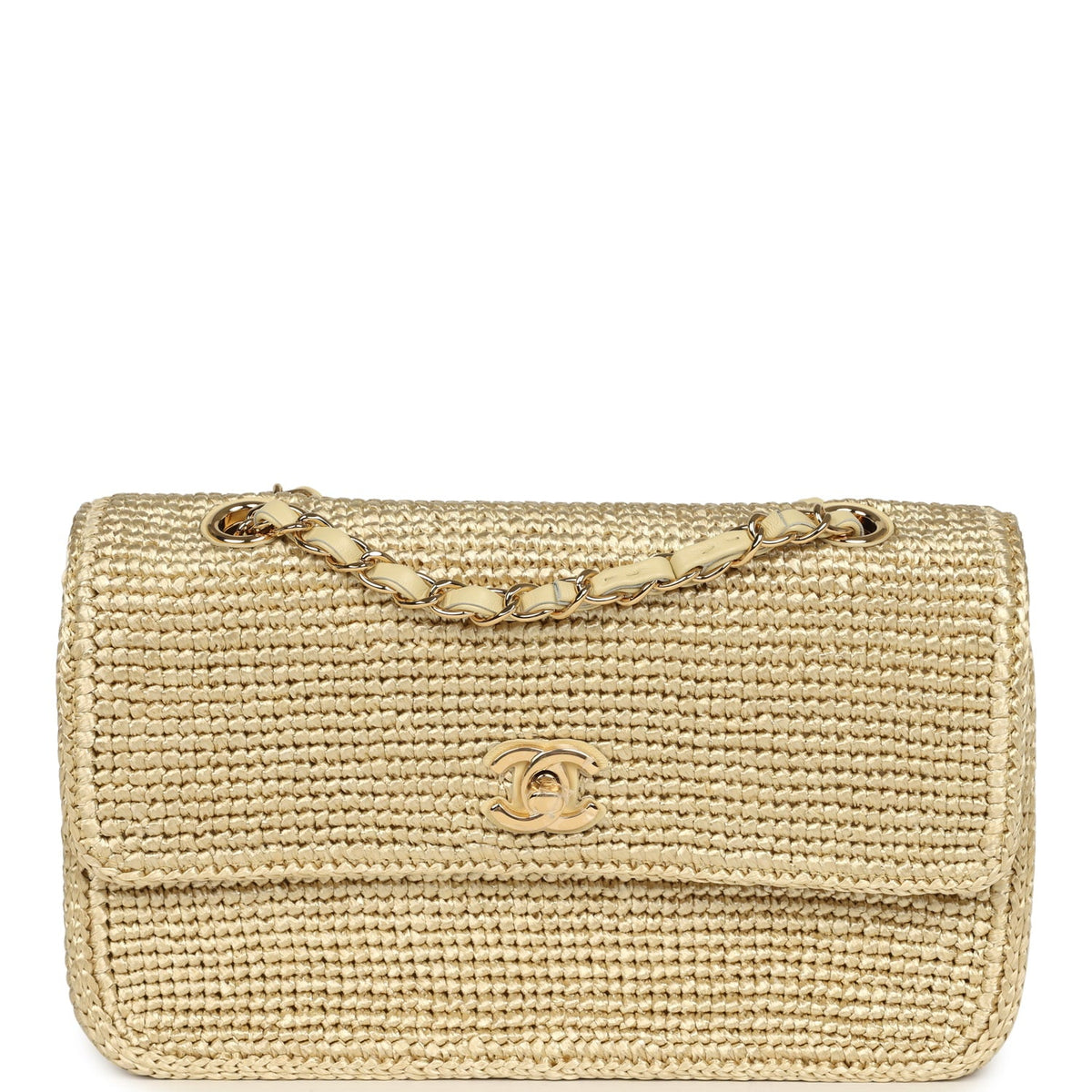 Chanel Small Coco Beach Flap Bag Light Gold Braided Raffia Gold Hardware