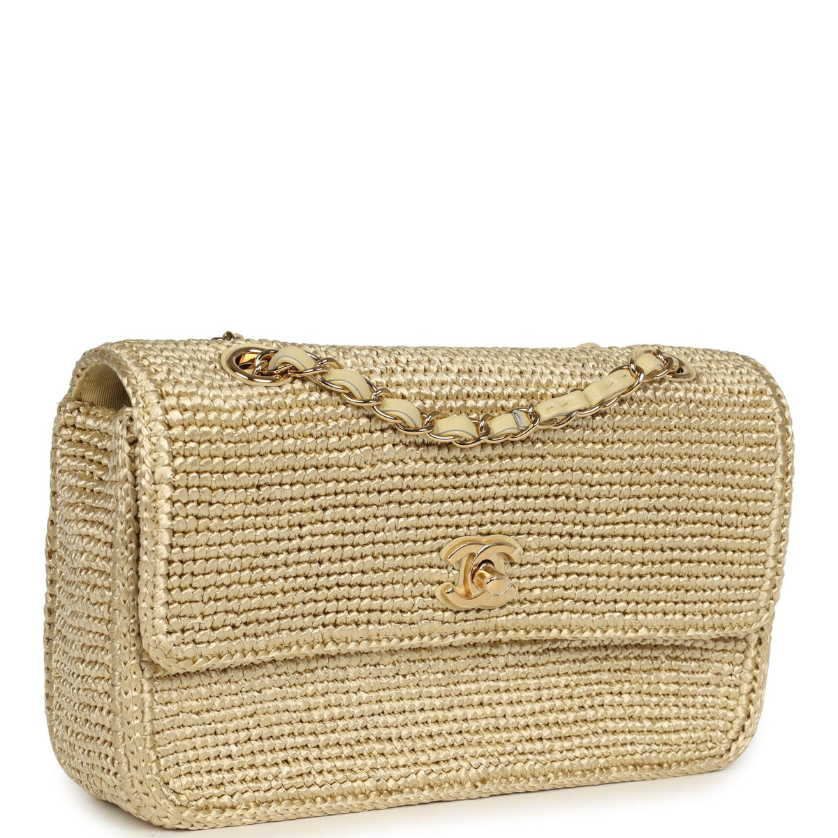 Chanel Small Coco Beach Flap Bag Light Gold Braided Raffia Gold Hardware