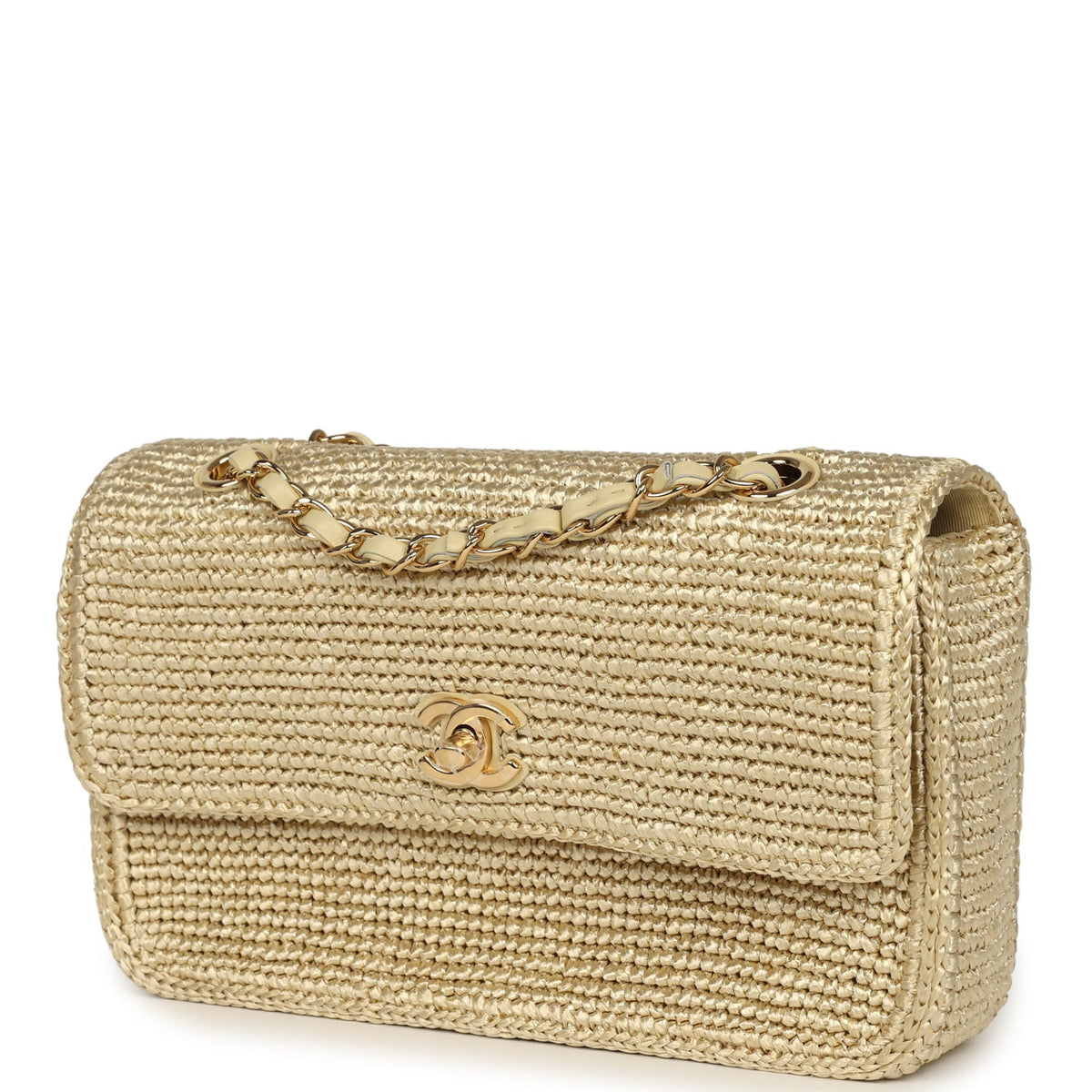 Chanel Small Coco Beach Flap Bag Light Gold Braided Raffia Gold Hardware