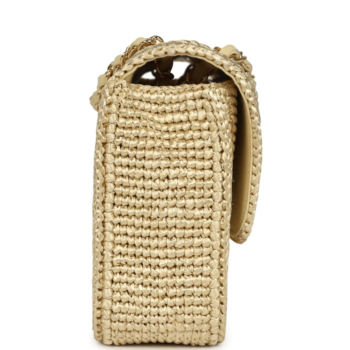 Chanel Small Coco Beach Flap Bag Light Gold Braided Raffia Gold Hardware