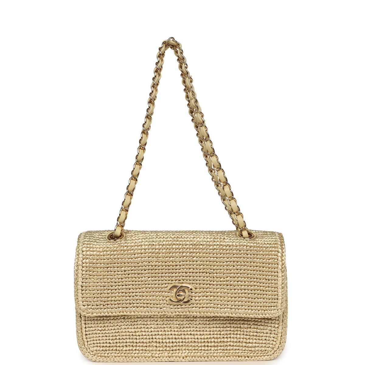 Chanel Small Coco Beach Flap Bag Light Gold Braided Raffia Gold Hardware