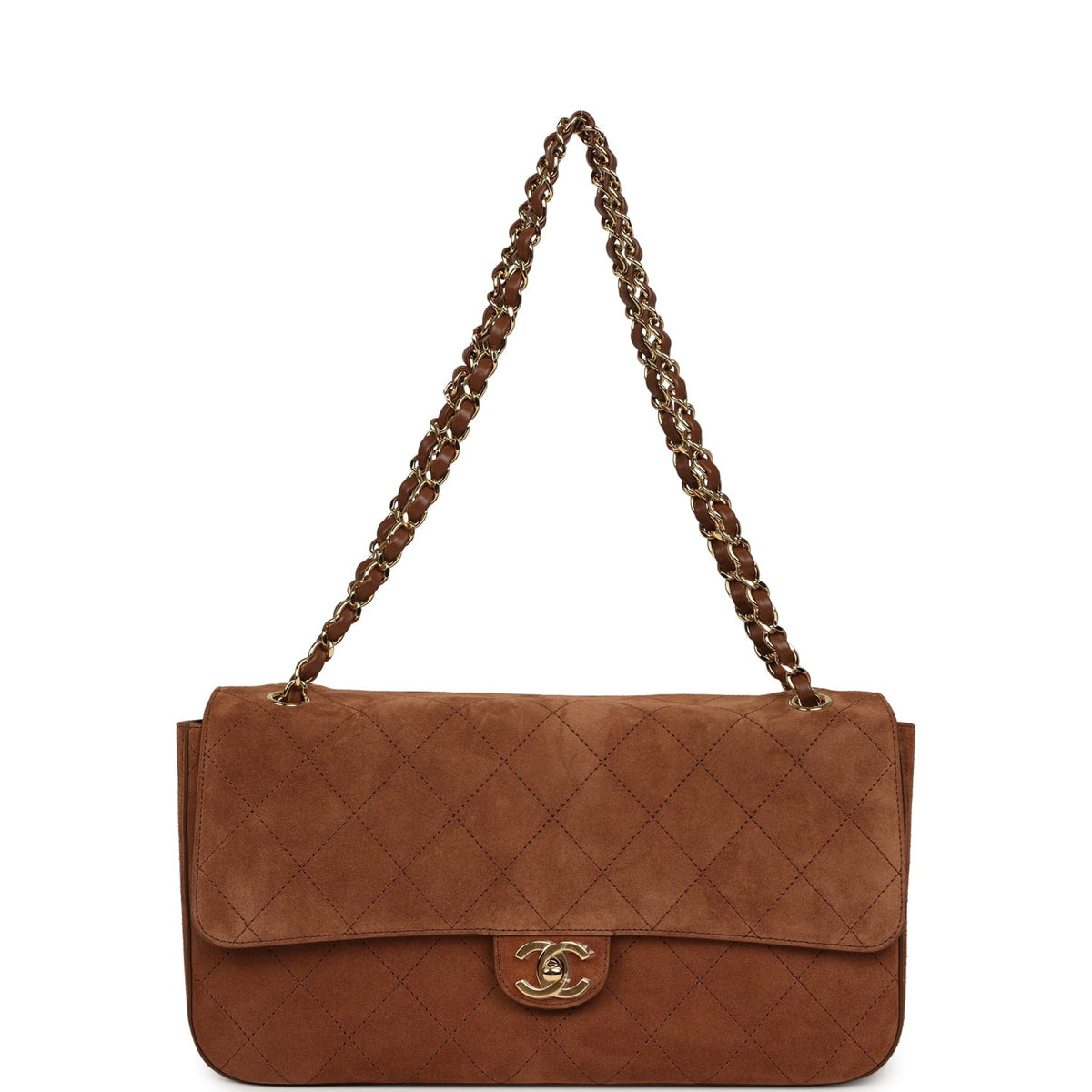 Chanel Maxi "Souplissimo" Small Flap Bag Camel Suede Gold Hardware