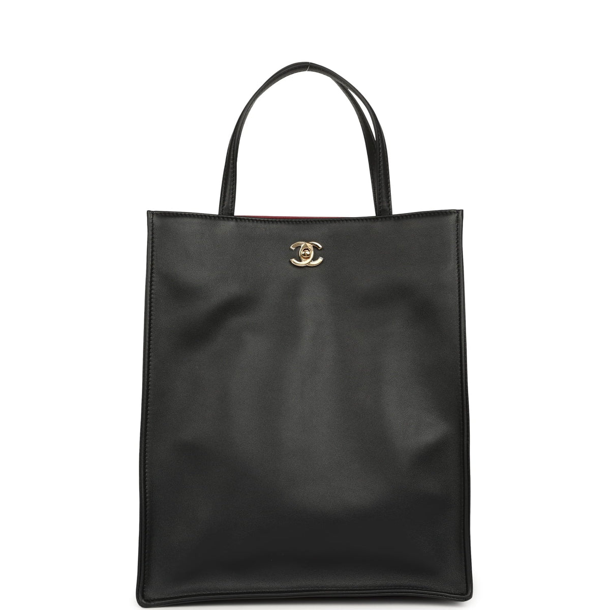 Chanel Small "Grocery Bag" with Chain Black Calfskin Gold Hardware