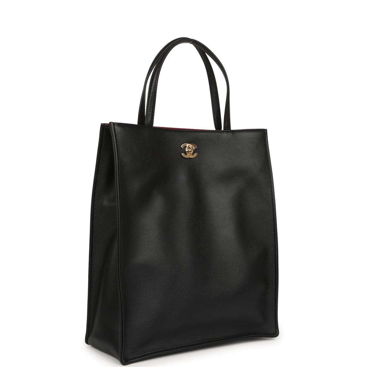 Chanel Small "Grocery Bag" with Chain Black Calfskin Gold Hardware