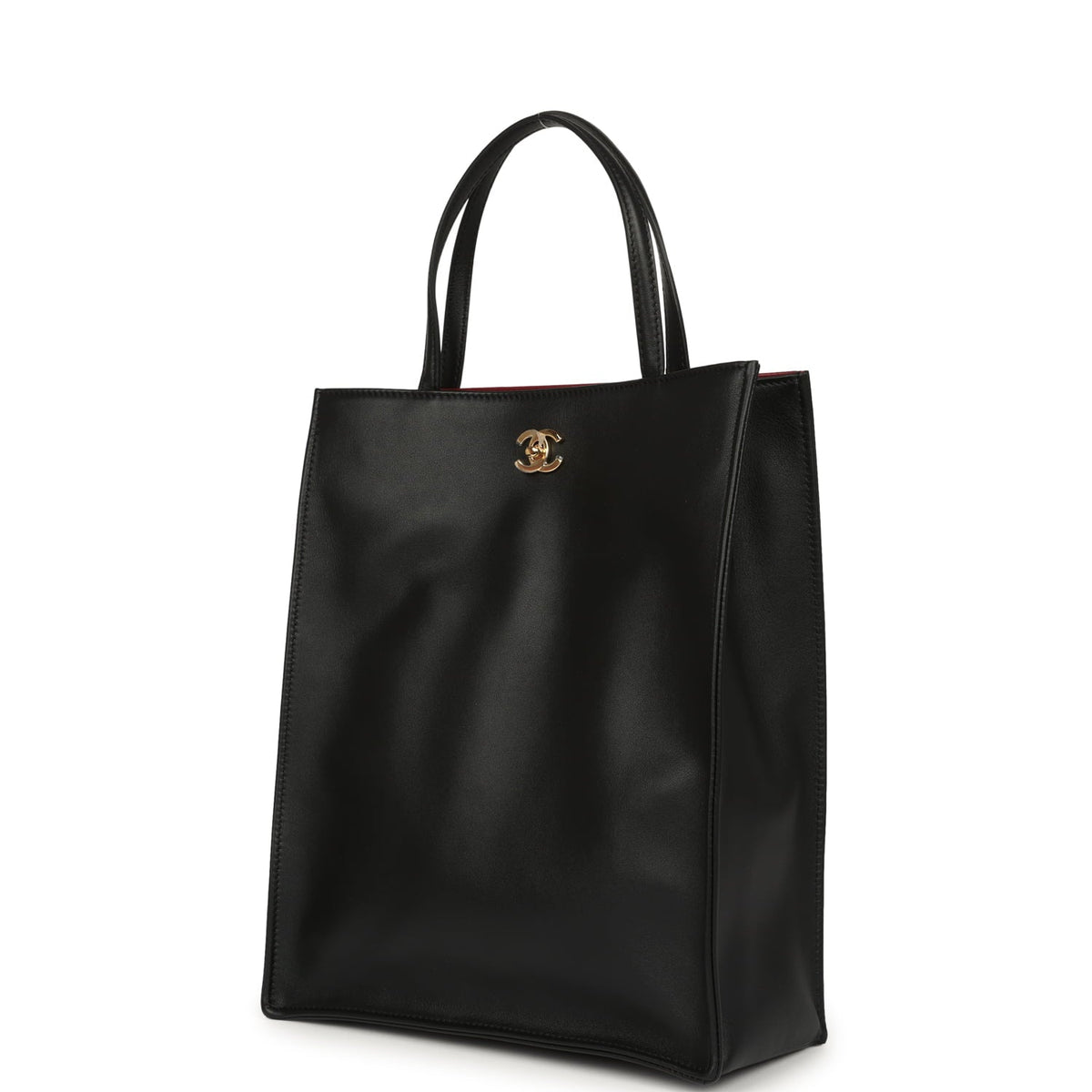 Chanel Small "Grocery Bag" with Chain Black Calfskin Gold Hardware