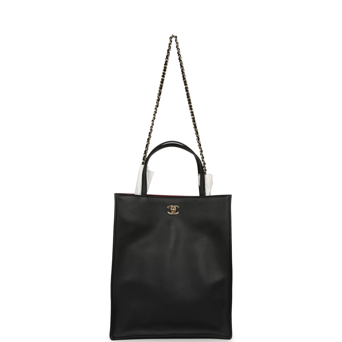Chanel Small "Grocery Bag" with Chain Black Calfskin Gold Hardware