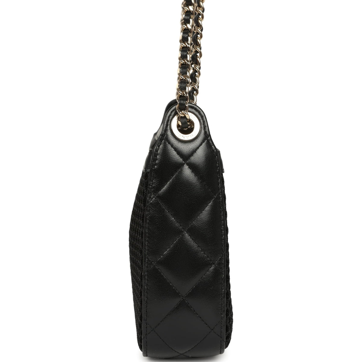 Chanel Clutch with Chain Black Mesh, Shiny Lambskin Gold Hardware