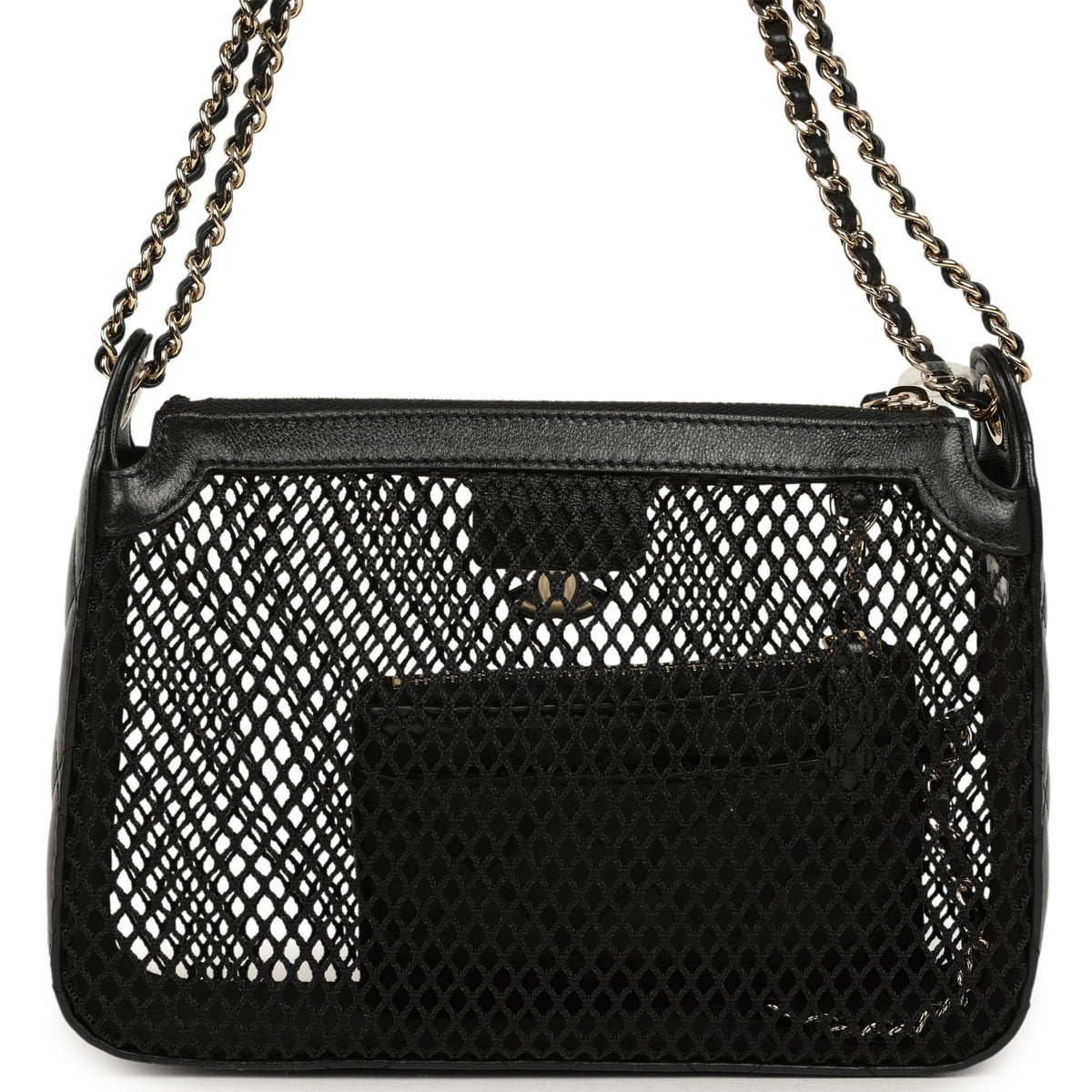 Chanel Clutch with Chain Black Mesh, Shiny Lambskin Gold Hardware