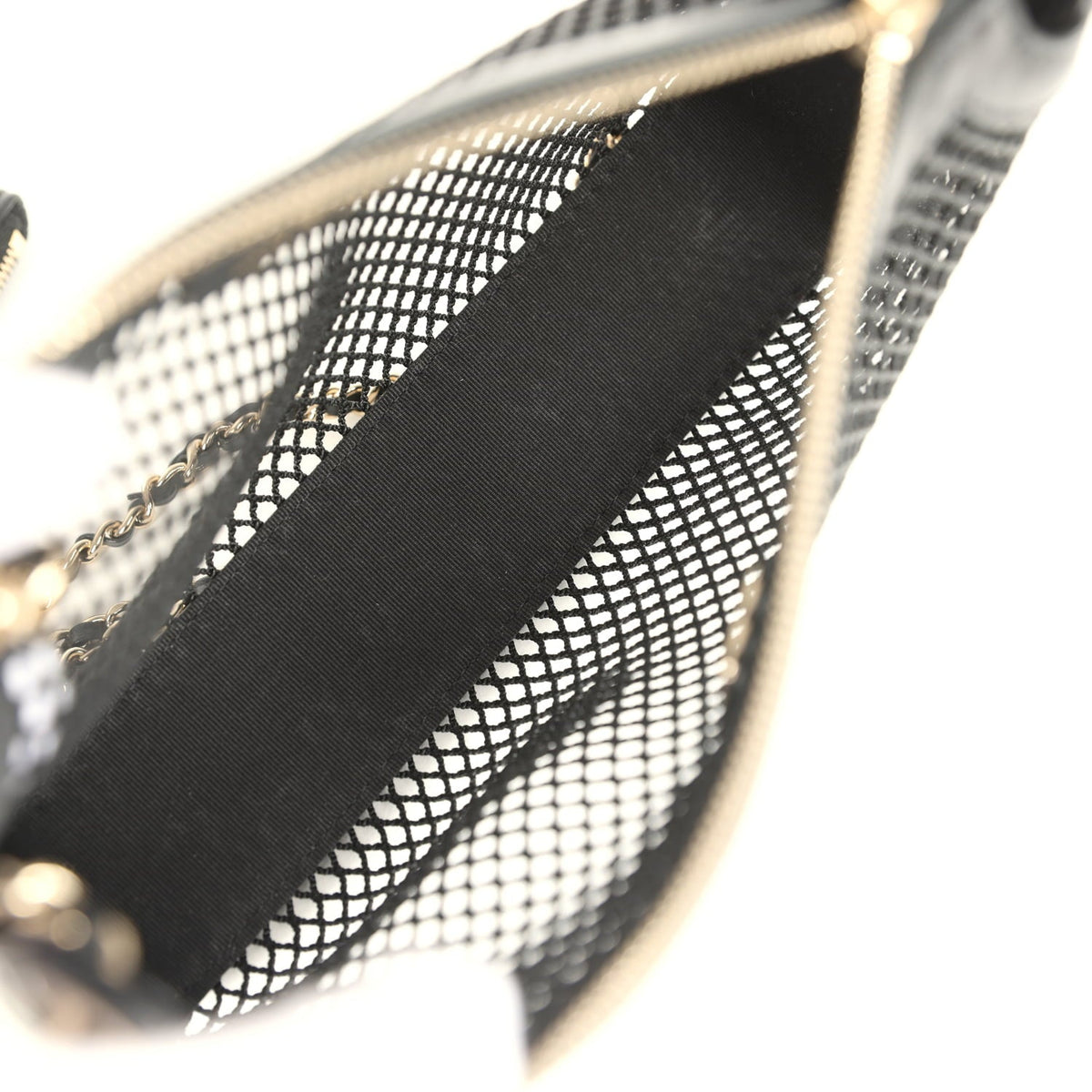 Chanel Clutch with Chain Black Mesh, Shiny Lambskin Gold Hardware