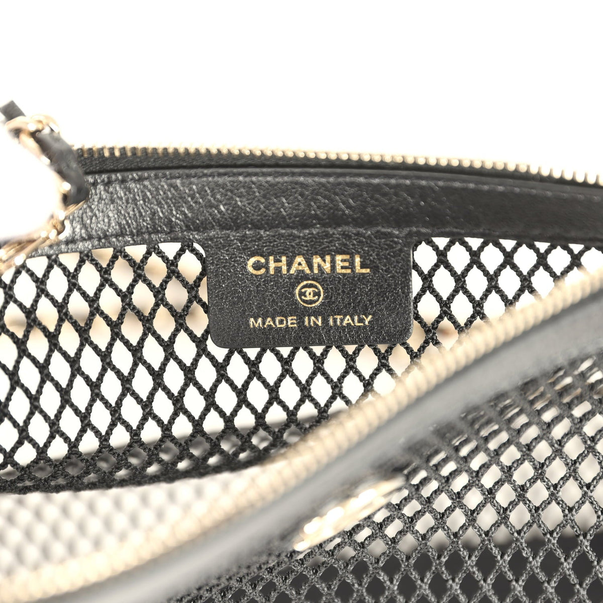 Chanel Clutch with Chain Black Mesh, Shiny Lambskin Gold Hardware