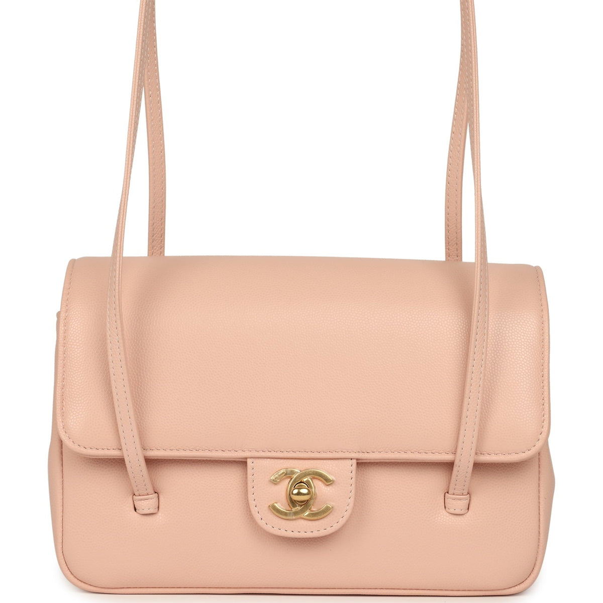 Chanel Small Preppy Coco Flap Bag Light Pink Shiny Caviar Brushed Gold Hardware