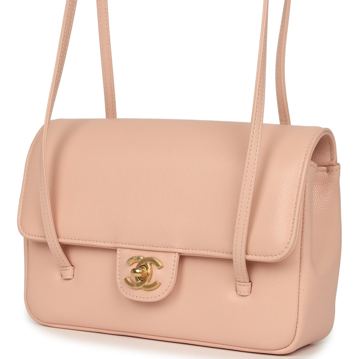 Chanel Small Preppy Coco Flap Bag Light Pink Shiny Caviar Brushed Gold Hardware