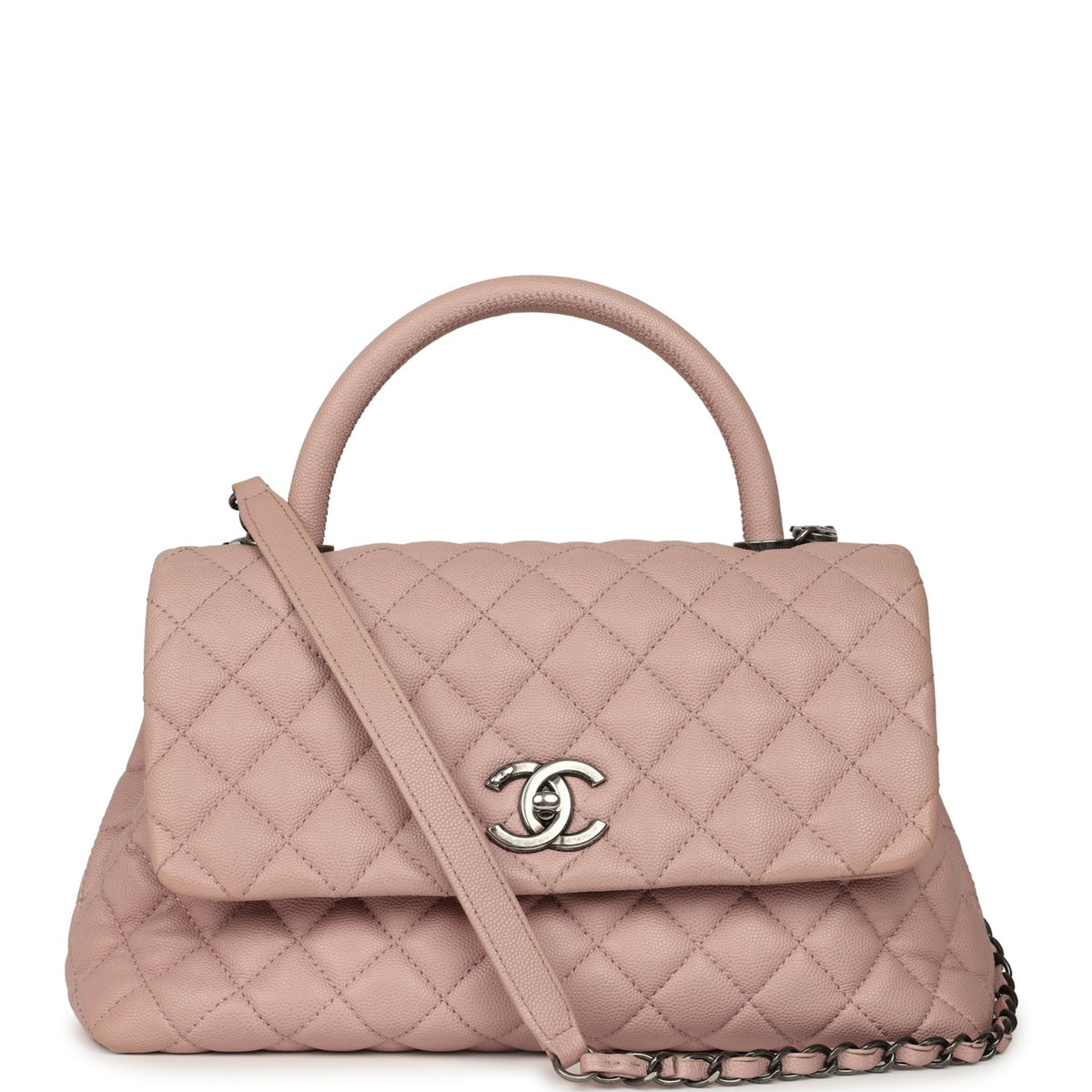 Pre-owned Chanel Medium Coco Handle Flap Bag Blush Caviar Aged Ruthenium Hardware