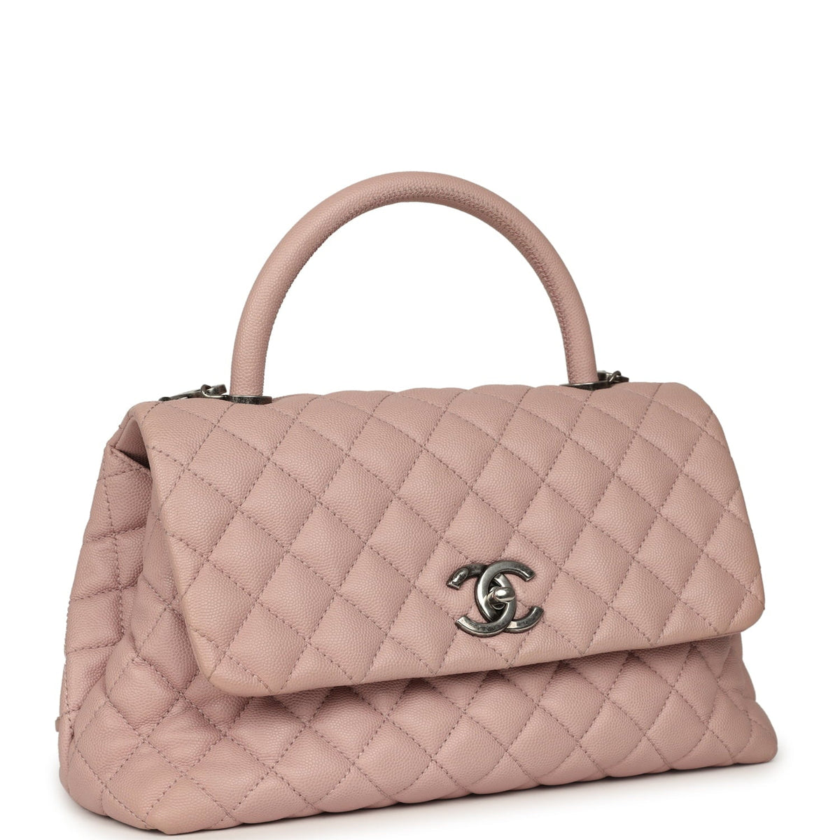 Pre-owned Chanel Medium Coco Handle Flap Bag Blush Caviar Aged Ruthenium Hardware