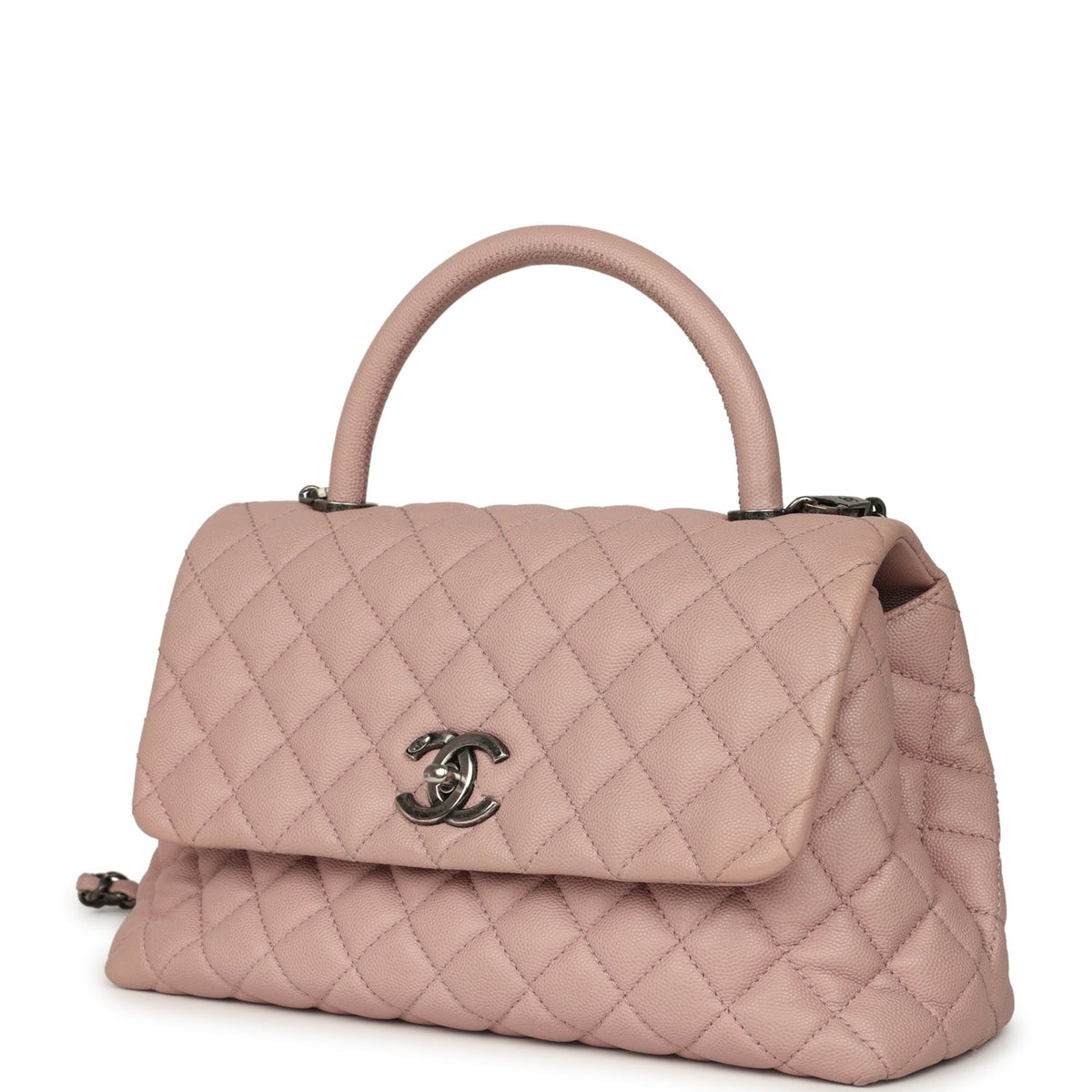 Pre-owned Chanel Medium Coco Handle Flap Bag Blush Caviar Aged Ruthenium Hardware