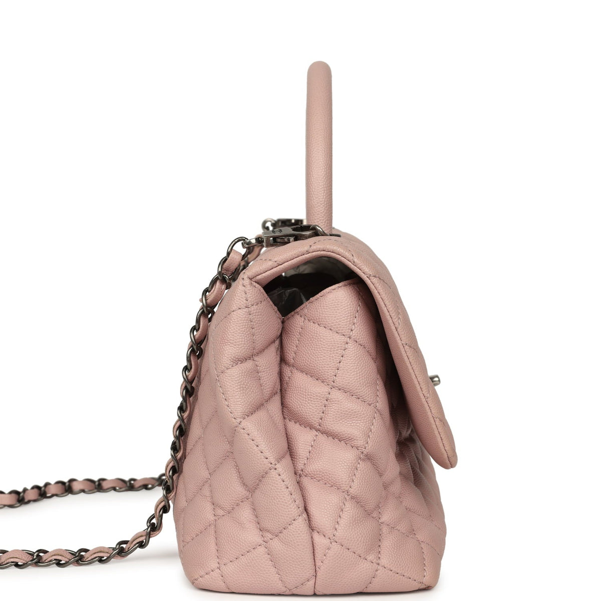 Pre-owned Chanel Medium Coco Handle Flap Bag Blush Caviar Aged Ruthenium Hardware