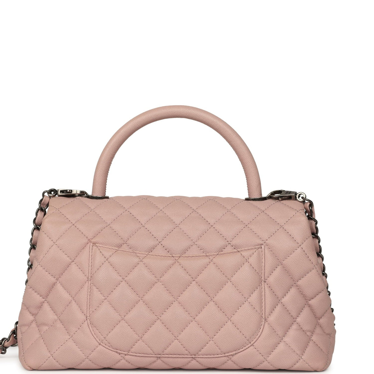 Pre-owned Chanel Medium Coco Handle Flap Bag Blush Caviar Aged Ruthenium Hardware
