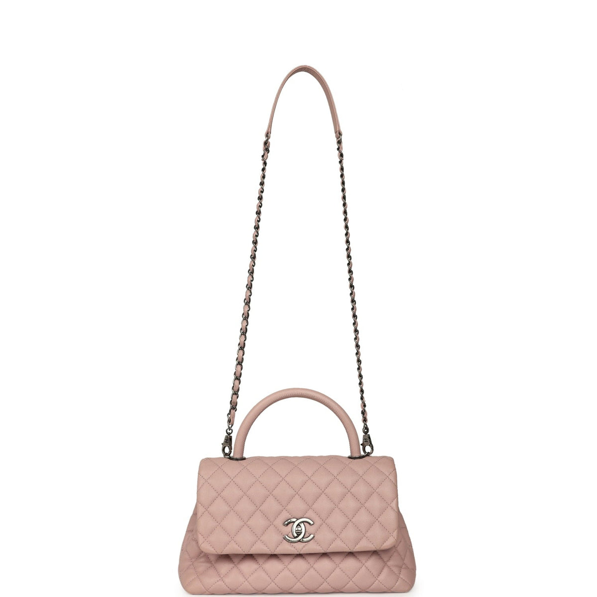 Pre-owned Chanel Medium Coco Handle Flap Bag Blush Caviar Aged Ruthenium Hardware