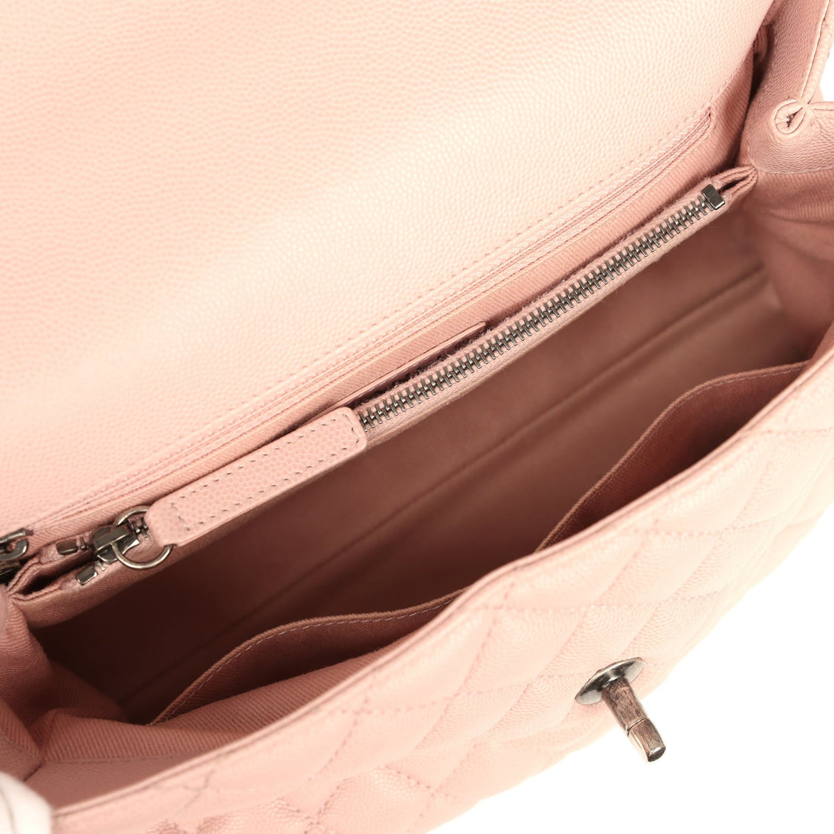 Pre-owned Chanel Medium Coco Handle Flap Bag Blush Caviar Aged Ruthenium Hardware