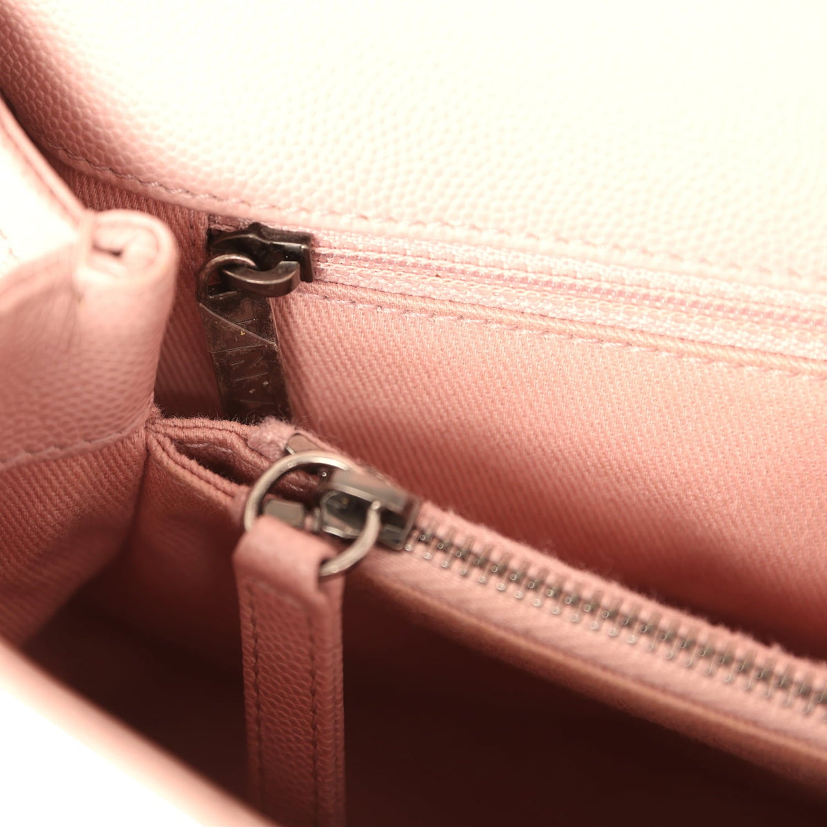 Pre-owned Chanel Medium Coco Handle Flap Bag Blush Caviar Aged Ruthenium Hardware