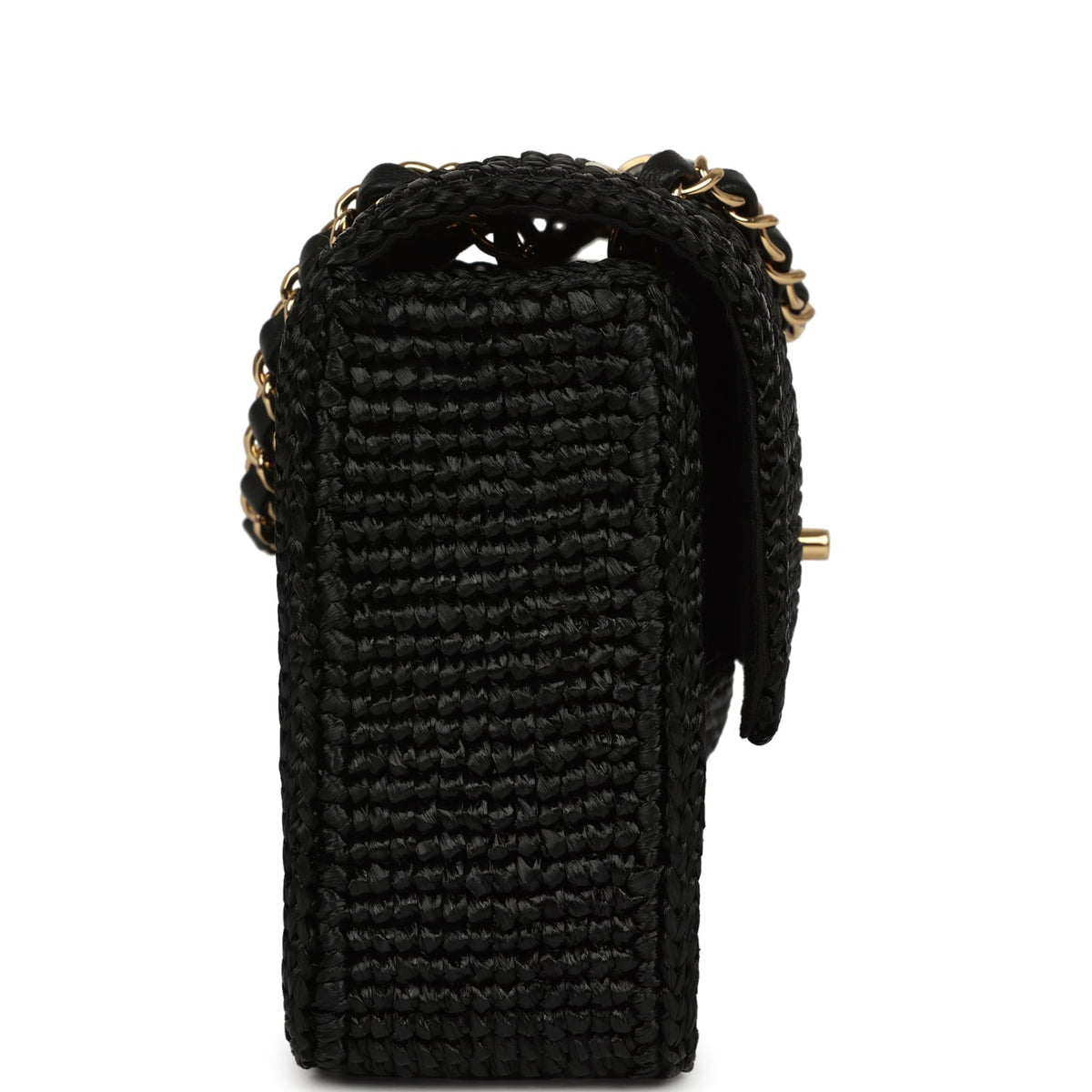 Chanel Small Flap Bag Black Braided Raffia Gold Hardware