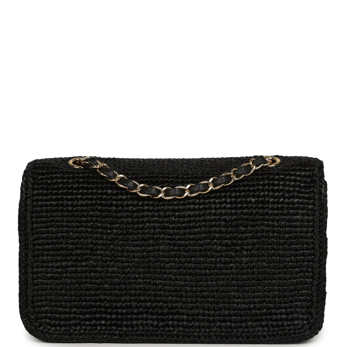 Chanel Small Flap Bag Black Braided Raffia Gold Hardware