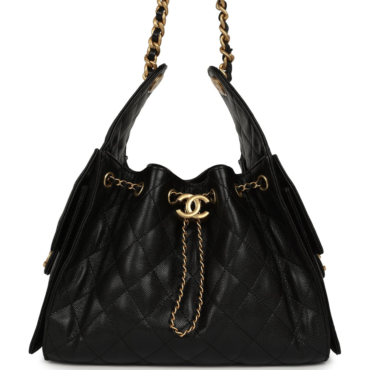 Pre-owned Chanel Small 25 Hobo Bag Black Caviar Antique Gold Hardware