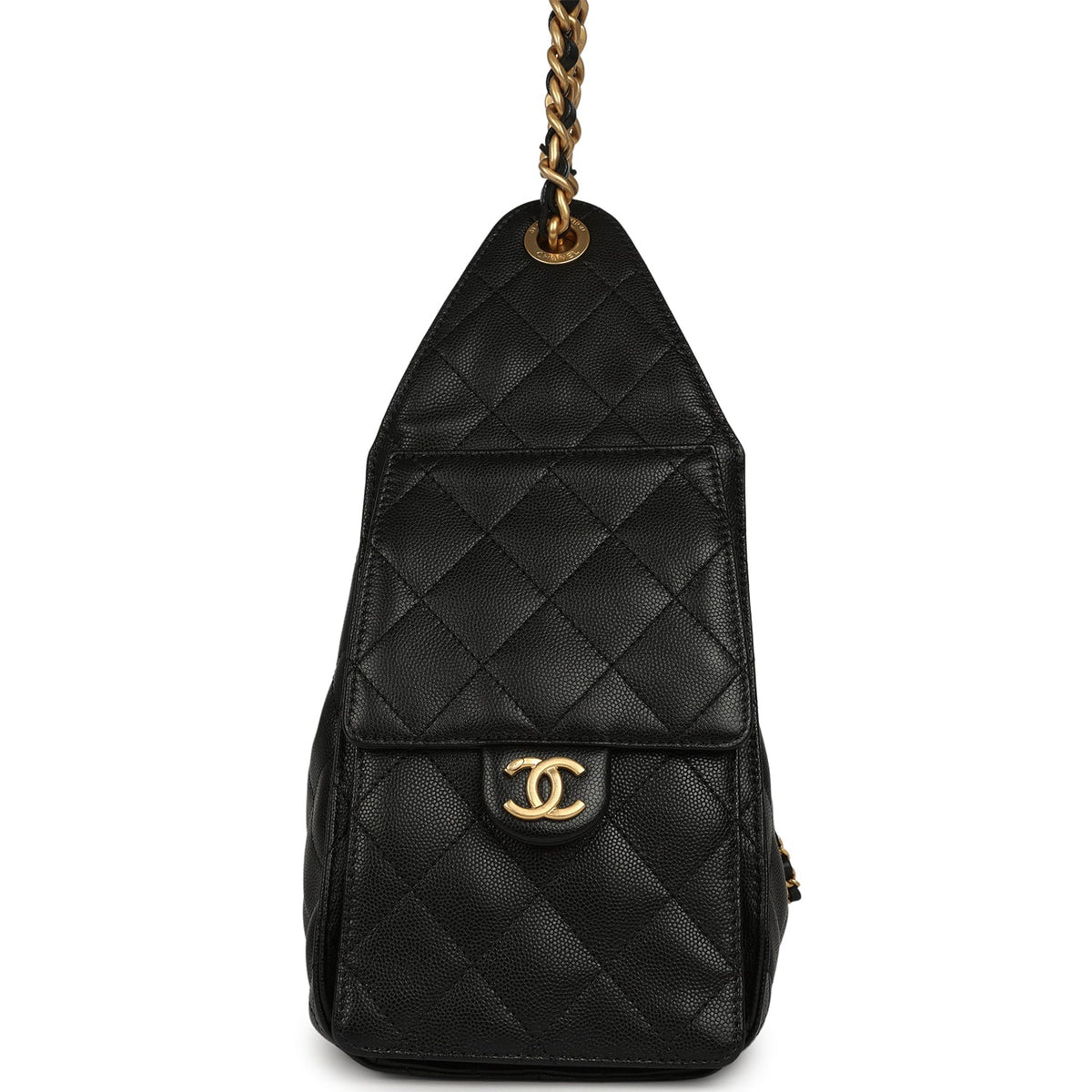 Pre-owned Chanel Small 25 Hobo Bag Black Caviar Antique Gold Hardware