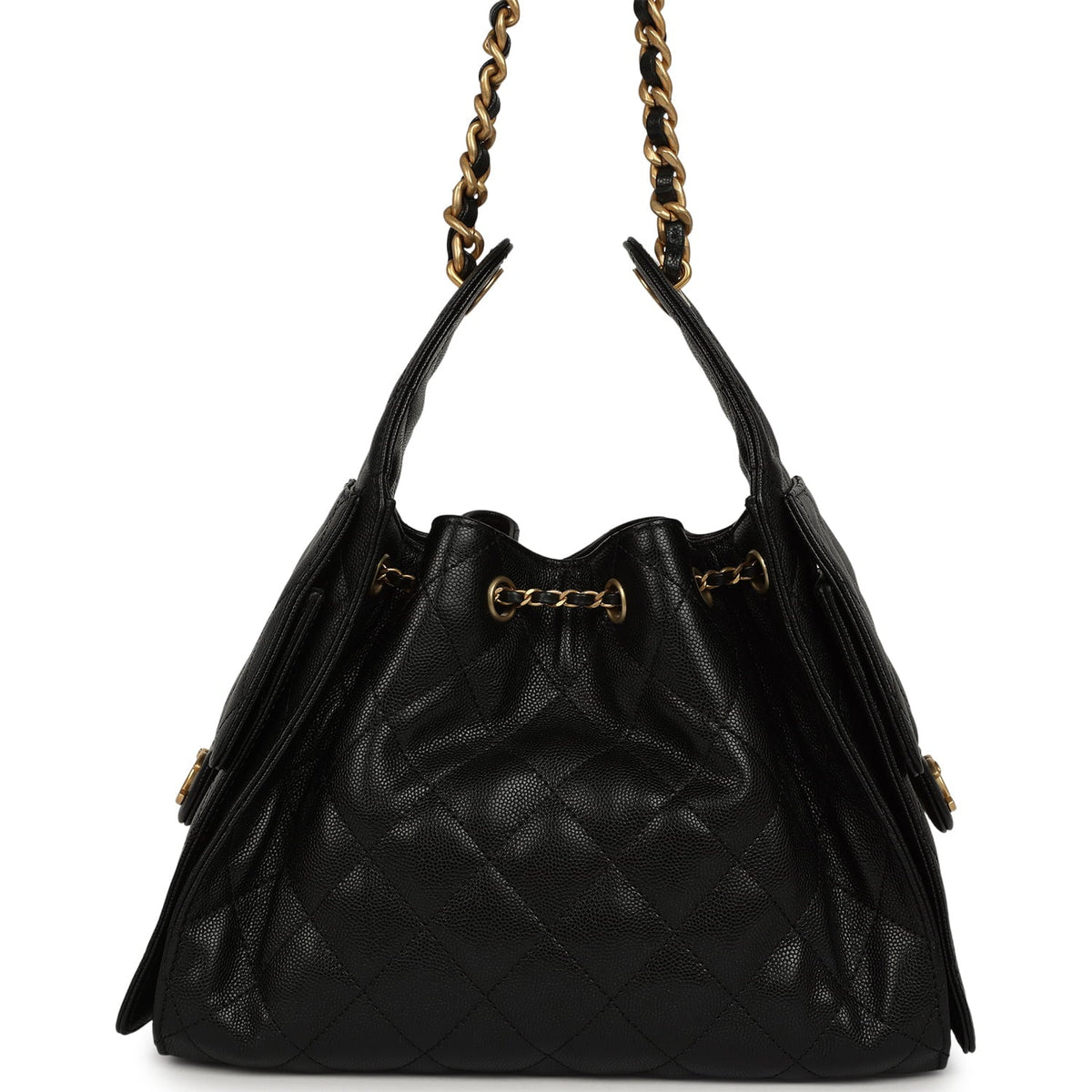 Pre-owned Chanel Small 25 Hobo Bag Black Caviar Antique Gold Hardware