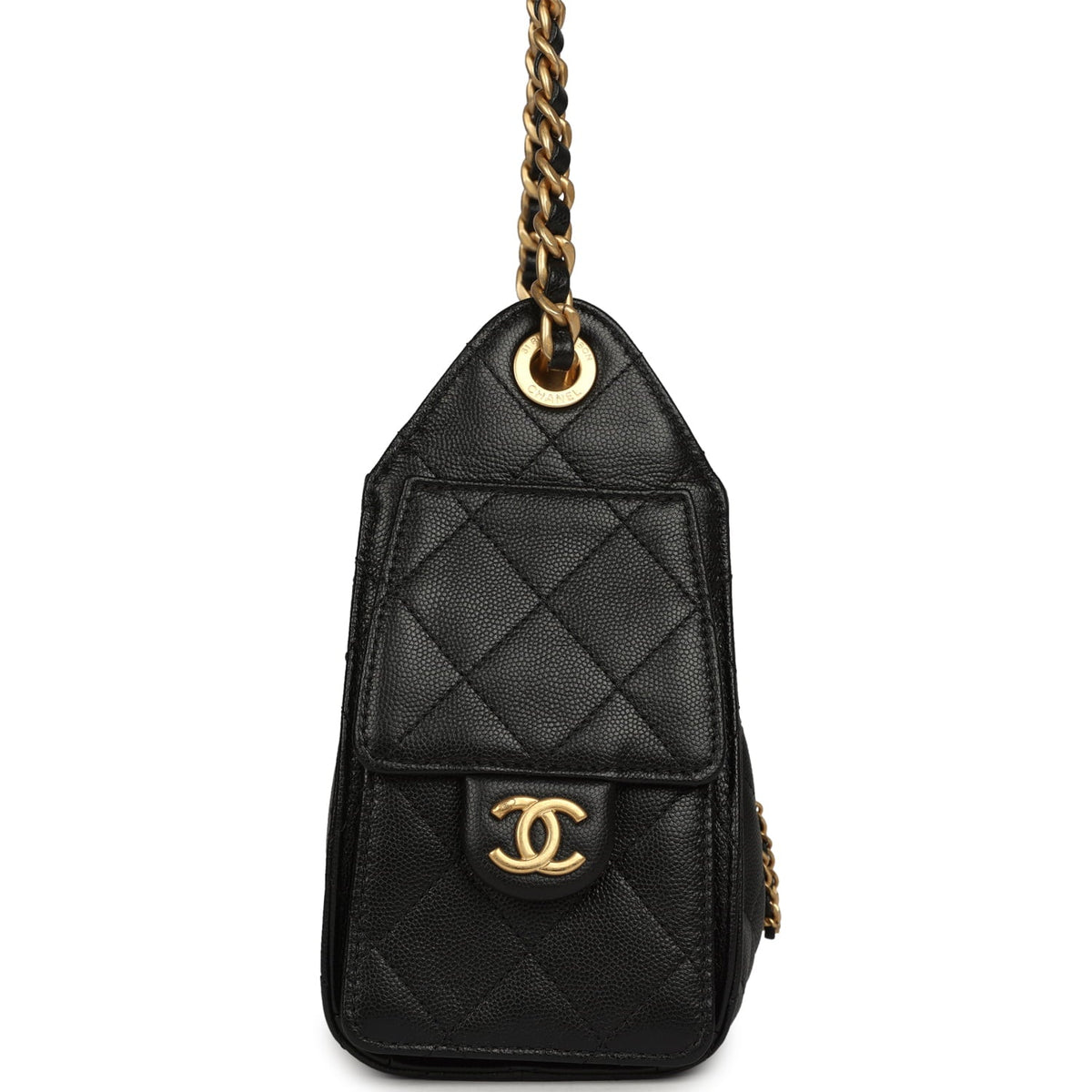 Pre-owned Chanel Mini 25 Hobo Bag Black Caviar Antique Gold Hardware