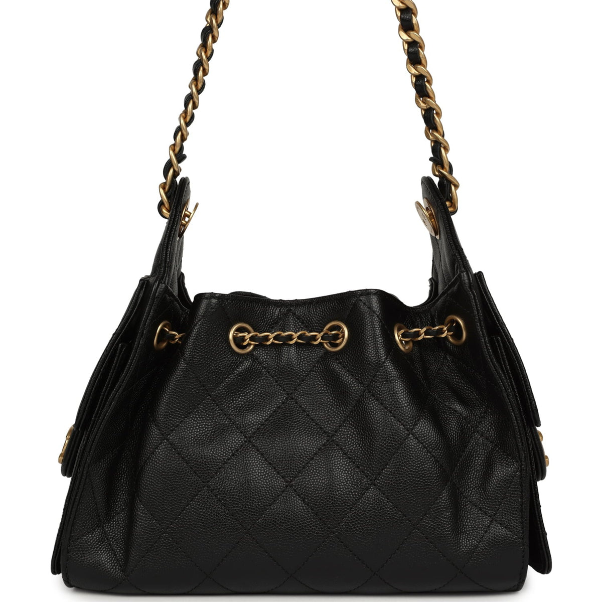 Pre-owned Chanel Mini 25 Hobo Bag Black Caviar Antique Gold Hardware