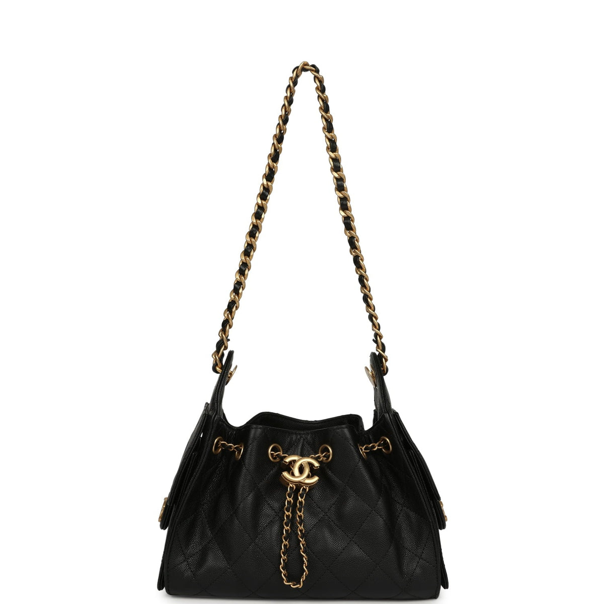 Pre-owned Chanel Mini 25 Hobo Bag Black Caviar Antique Gold Hardware