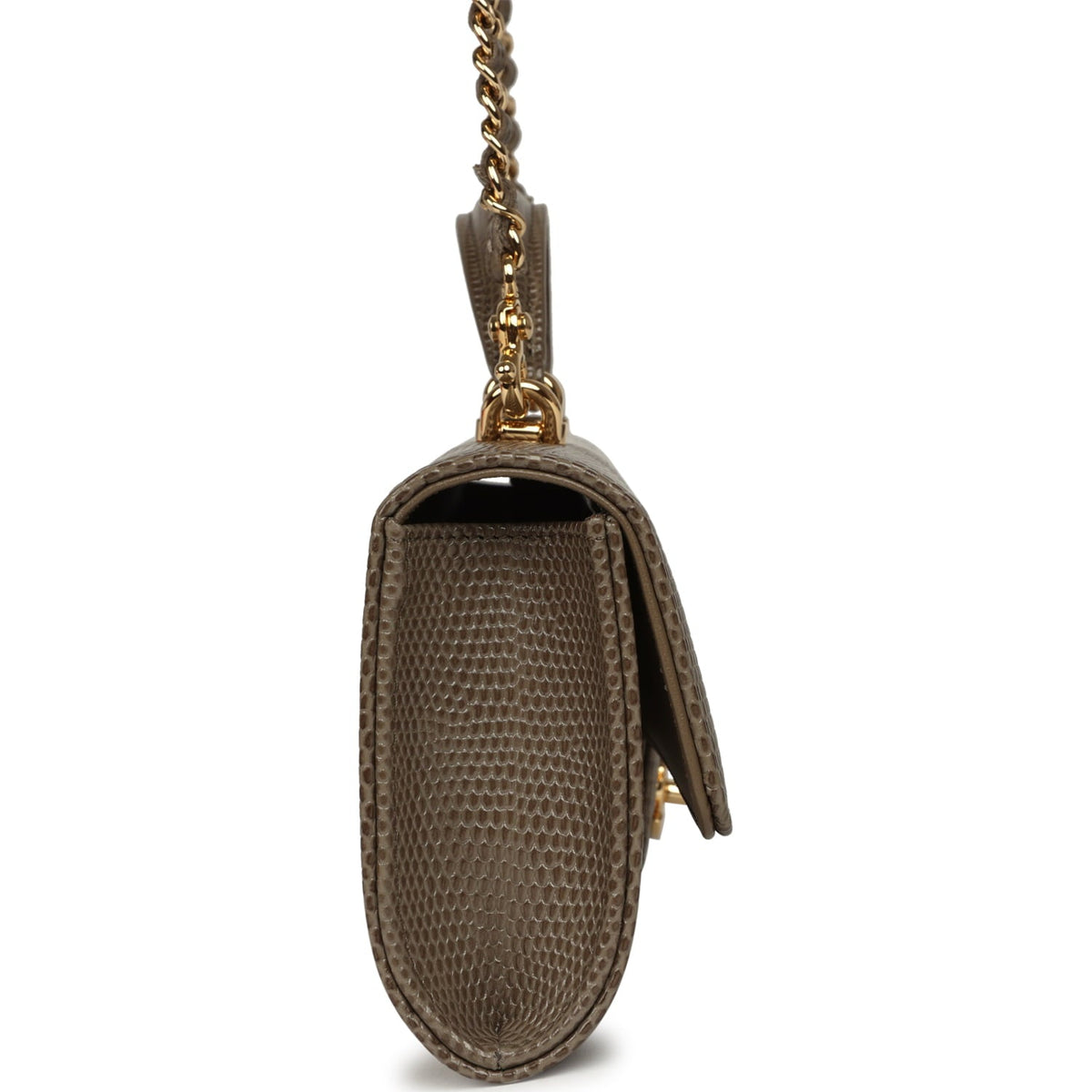 Chanel Long Top Handle Clutch with Chain Dark Khaki Lizard Embossed Calfskin Gold Hardware