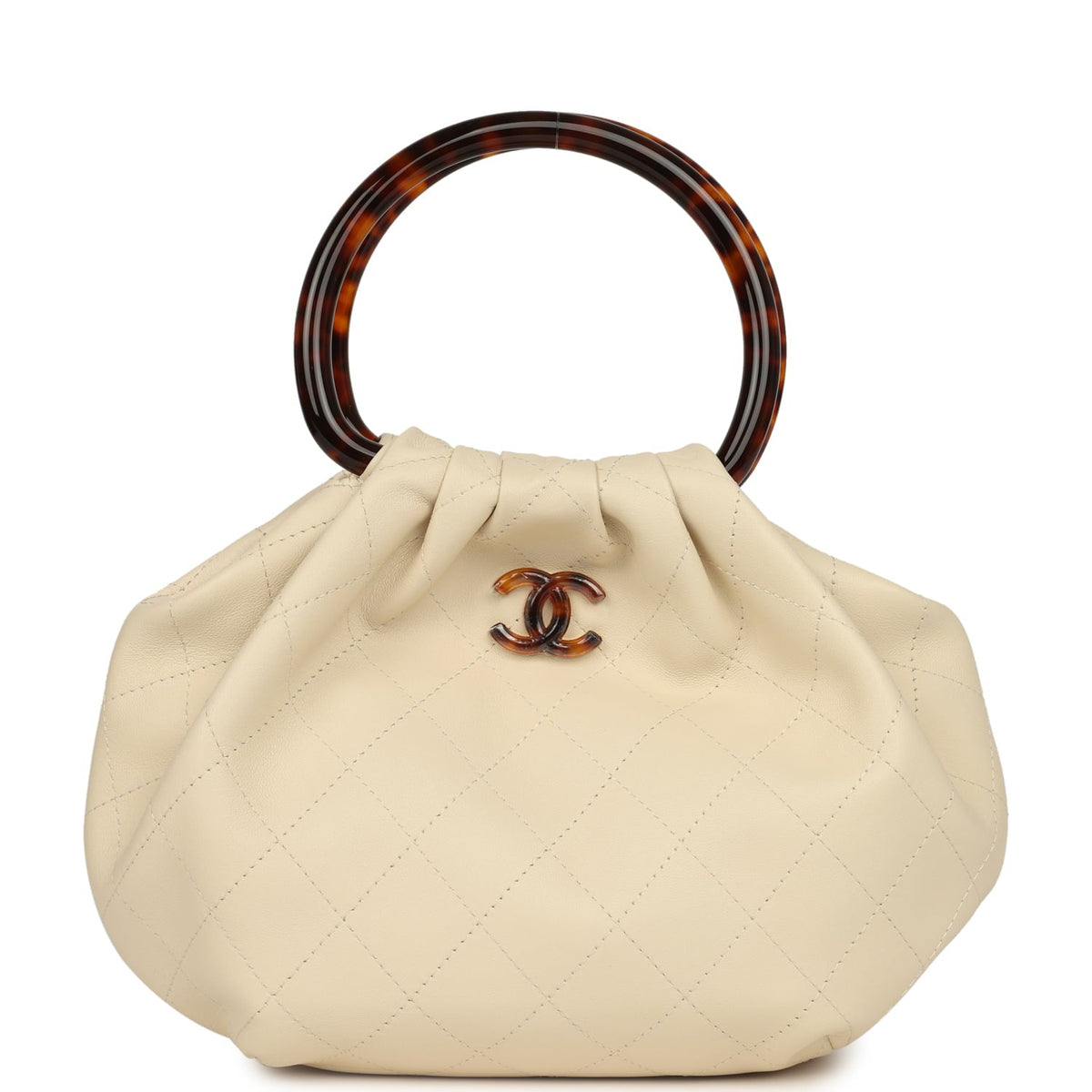 Chanel Small Pouch Light Beige Calfskin Tortoiseshell Hardware