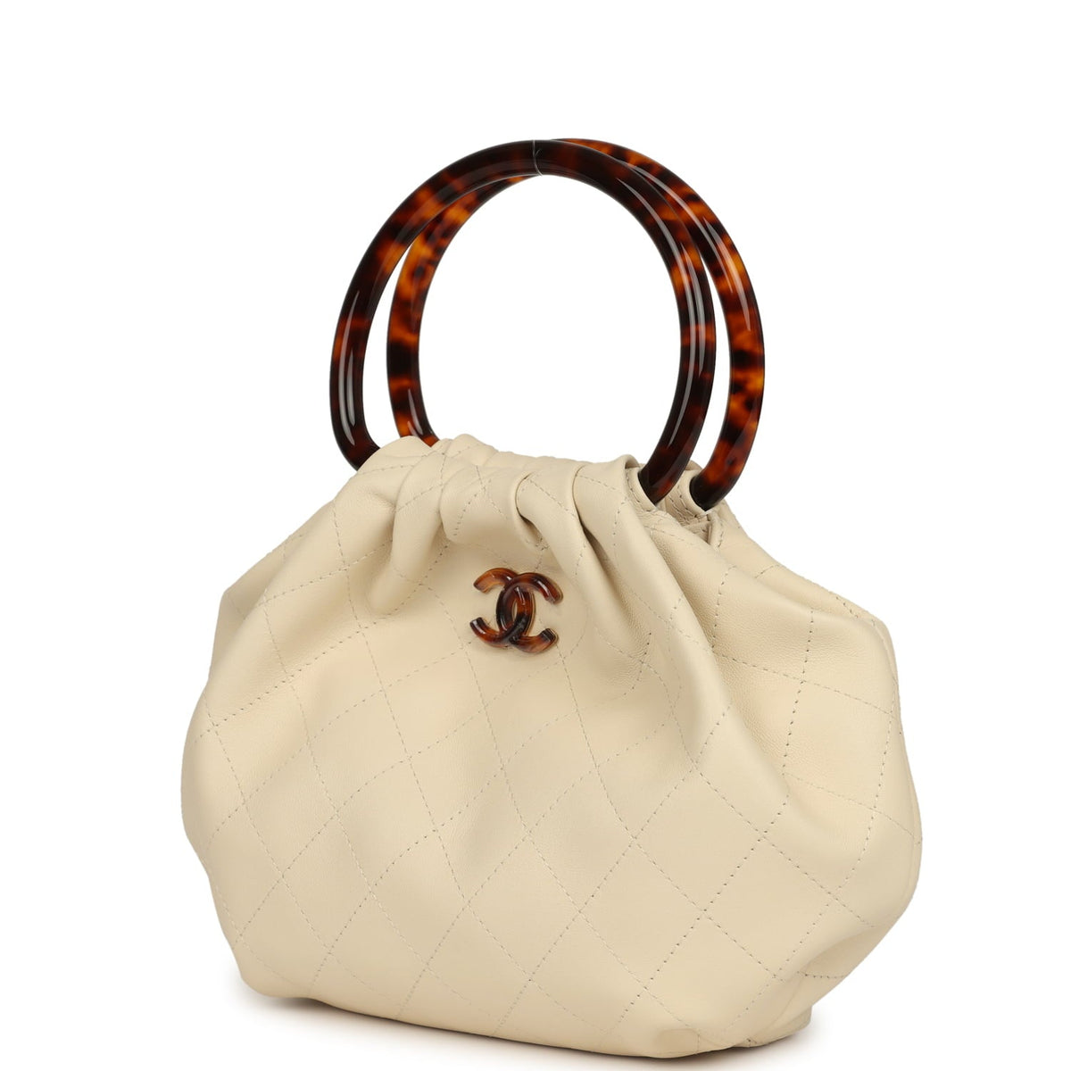 Chanel Small Pouch Light Beige Calfskin Tortoiseshell Hardware
