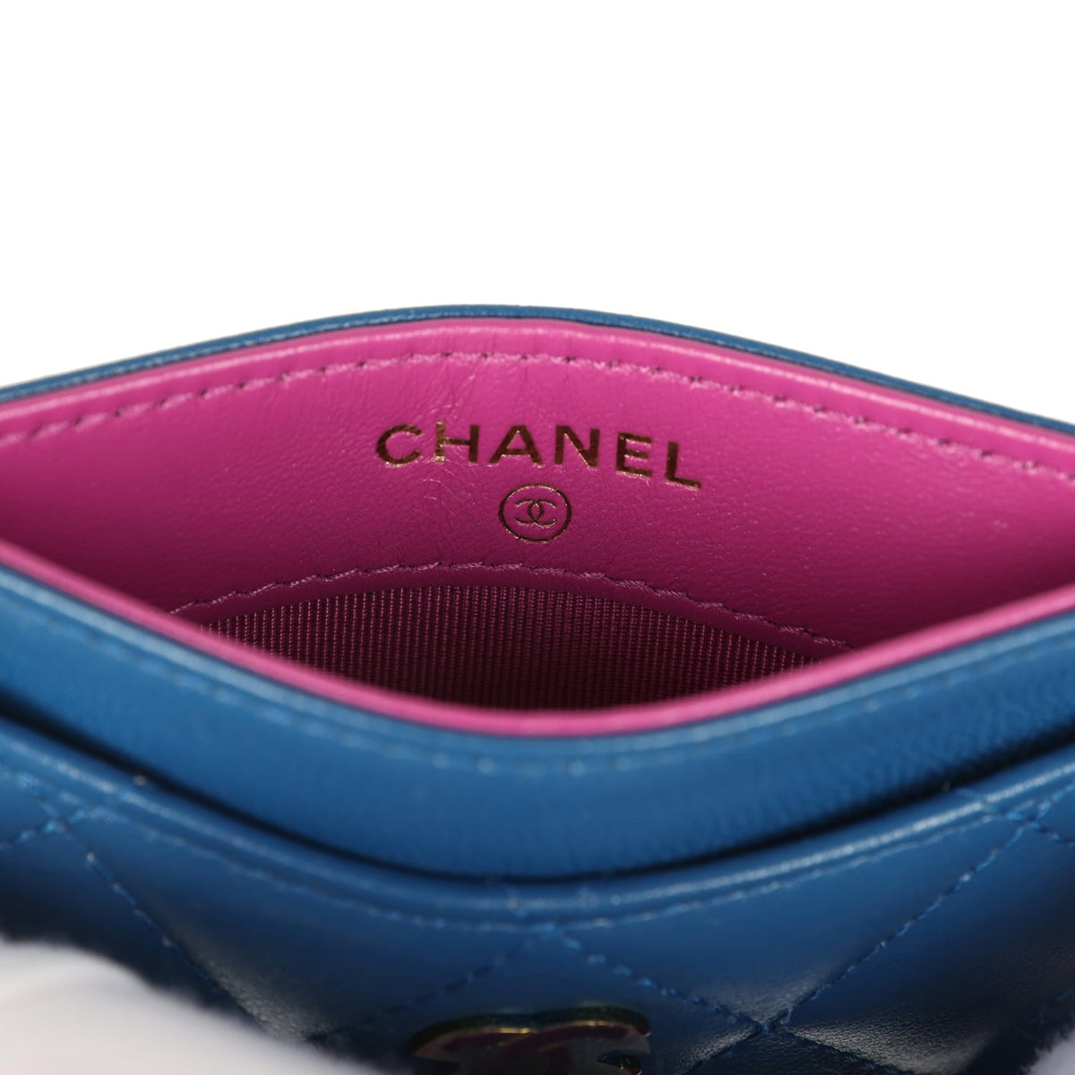 Chanel Classic Card Holder Dark Blue Lambskin Rainbow Hardware