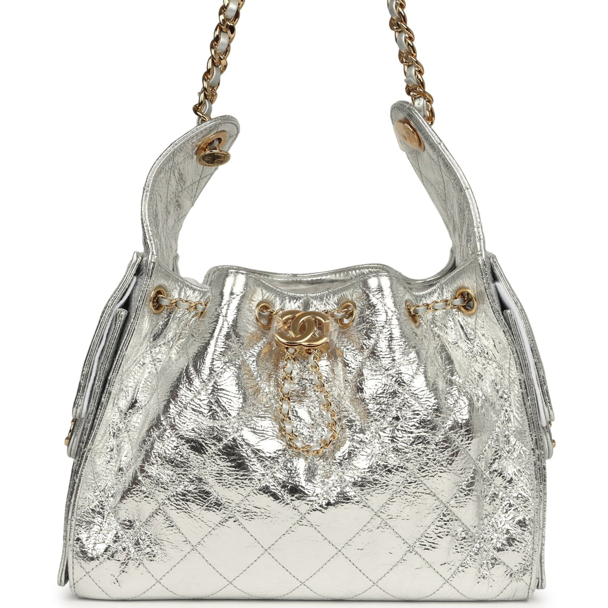 Chanel Small 25 Hobo Bag Silver Metallic Calfskin Gold Hardware