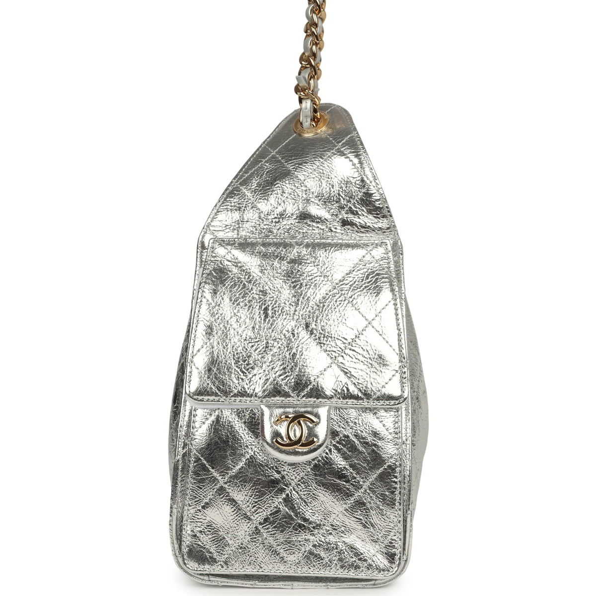 Chanel Small 25 Hobo Bag Silver Metallic Calfskin Gold Hardware