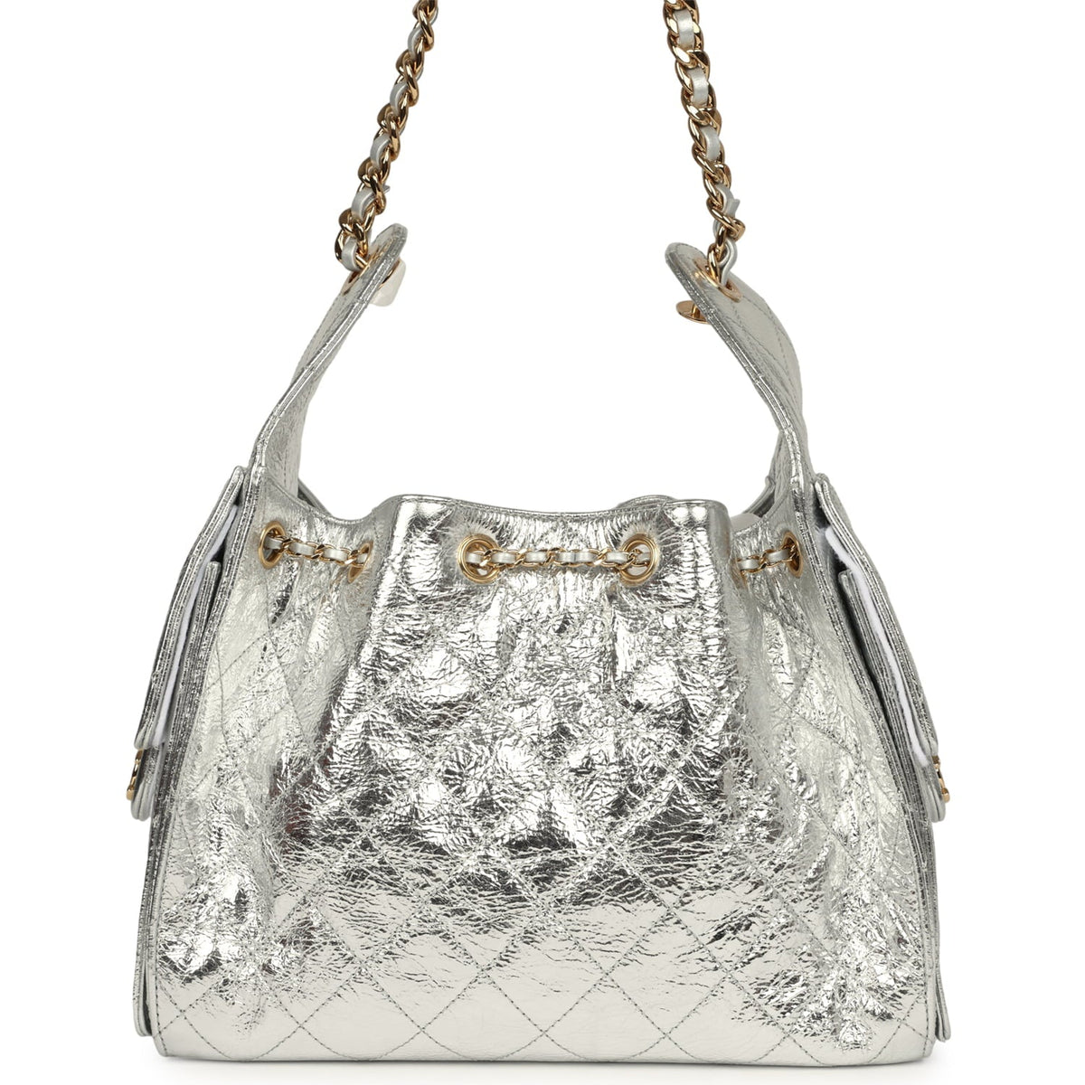 Chanel Small 25 Hobo Bag Silver Metallic Calfskin Gold Hardware