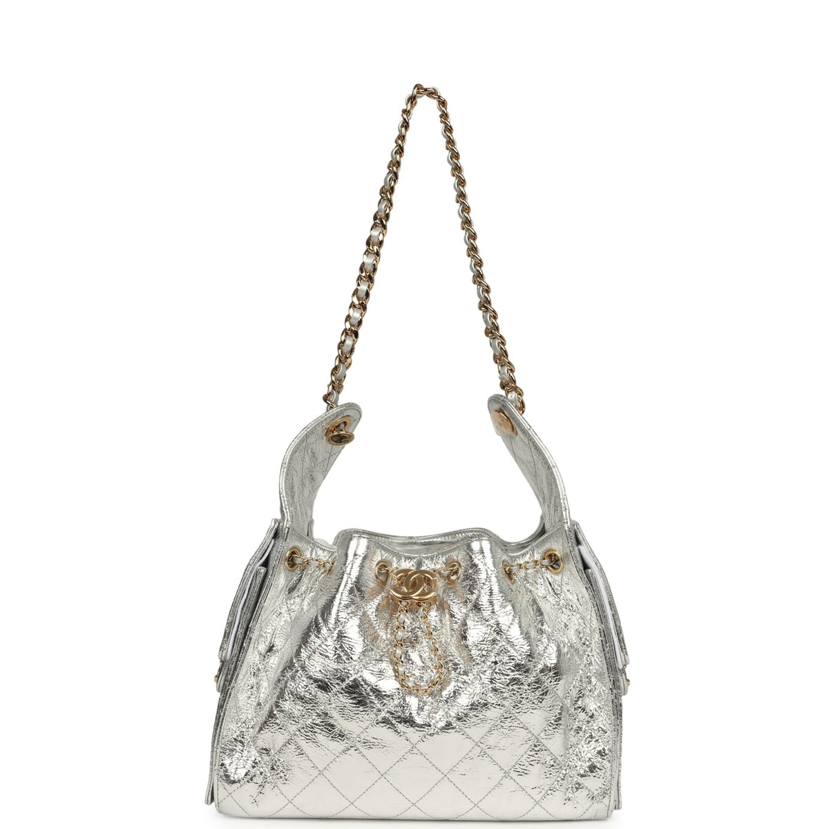 Chanel Small 25 Hobo Bag Silver Metallic Calfskin Gold Hardware