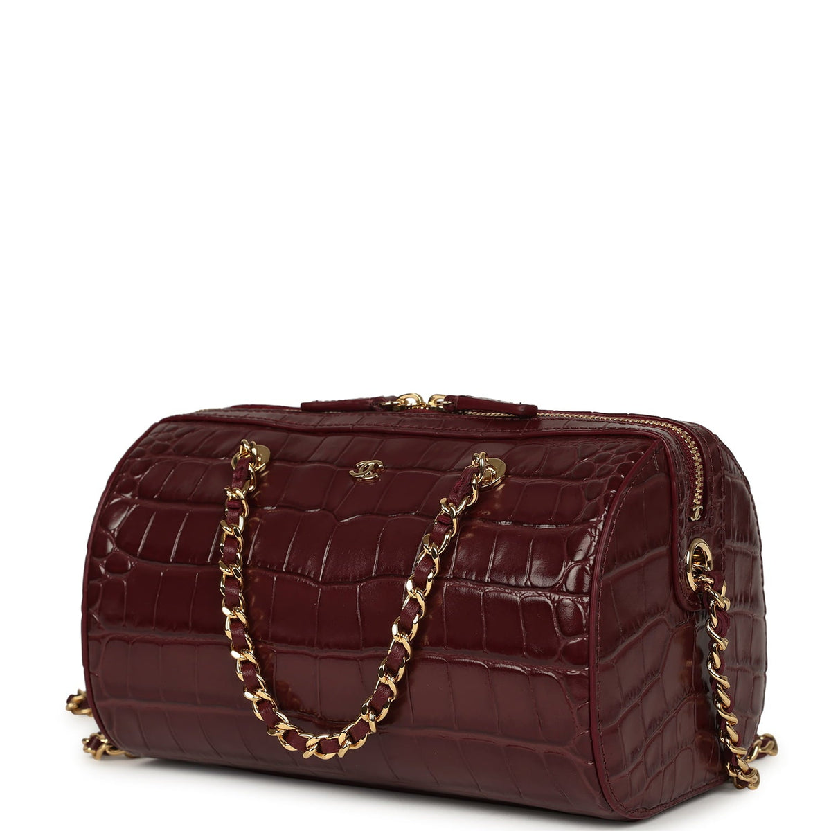 Chanel Mini Timeless Classic Barrel Bag with Chain Dark Burgundy Croco Embossed Calfskin Gold Hardware