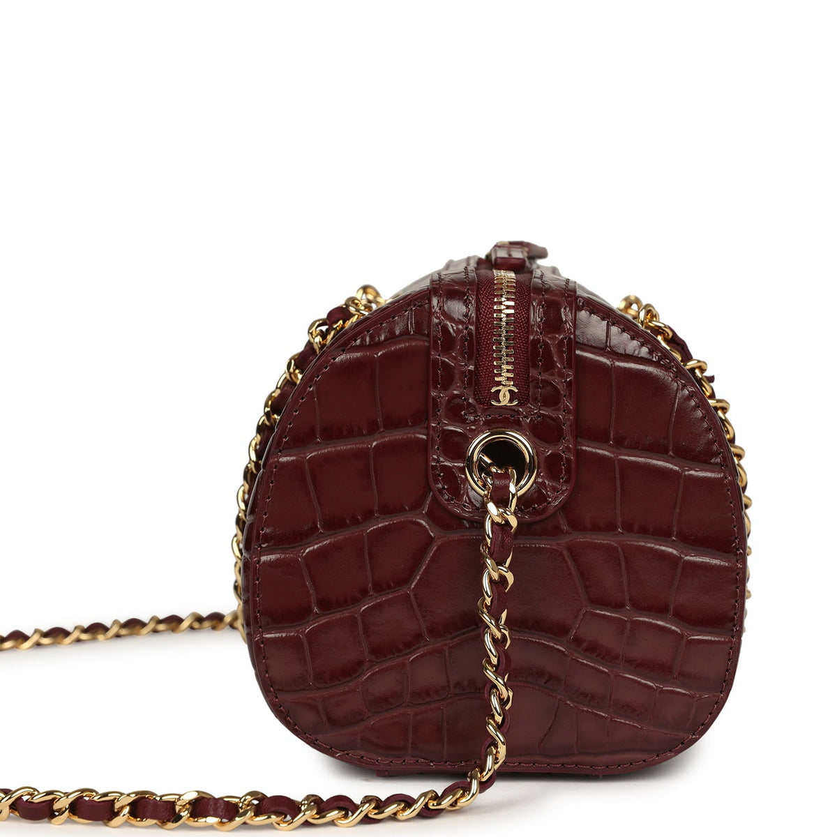 Chanel Mini Timeless Classic Barrel Bag with Chain Dark Burgundy Croco Embossed Calfskin Gold Hardware