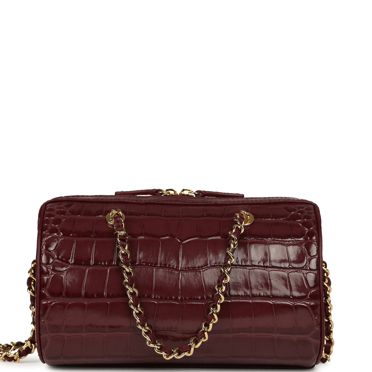 Chanel Mini Timeless Classic Barrel Bag with Chain Dark Burgundy Croco Embossed Calfskin Gold Hardware