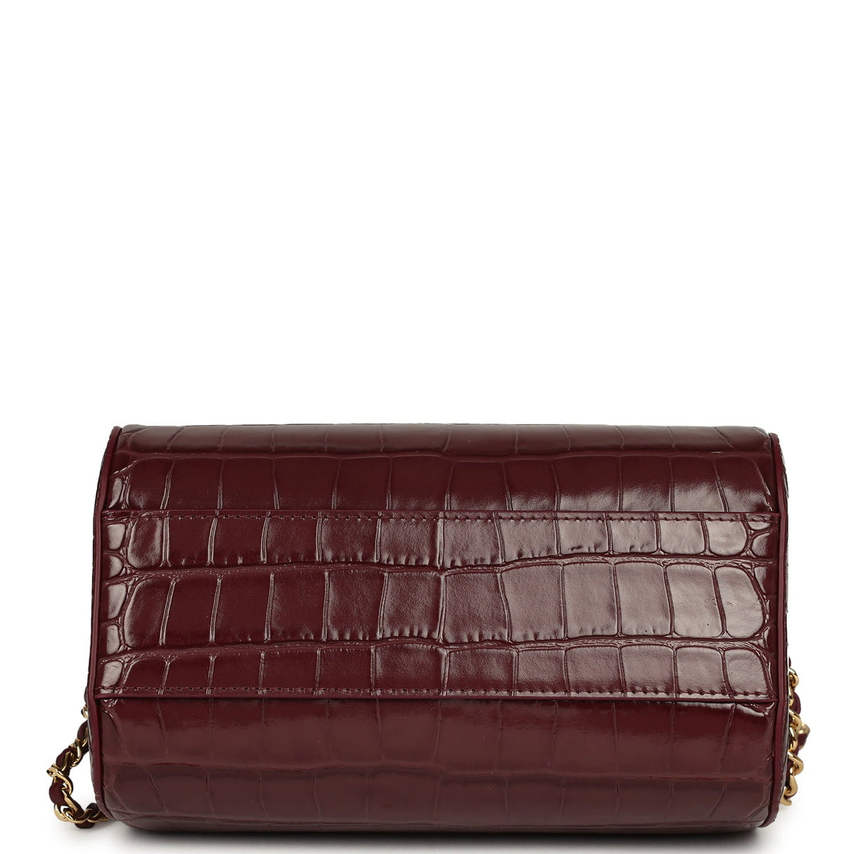 Chanel Mini Timeless Classic Barrel Bag with Chain Dark Burgundy Croco Embossed Calfskin Gold Hardware