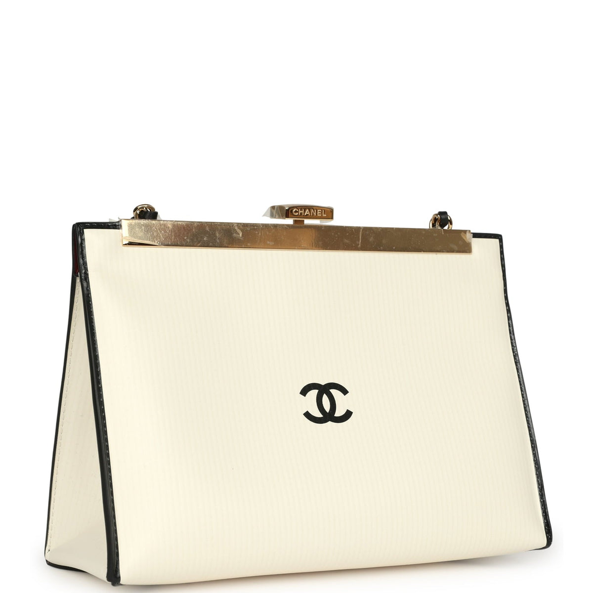 Chanel "Shop By Night" Clutch Bag White, Black Printed Calfskin Gold Hardware
