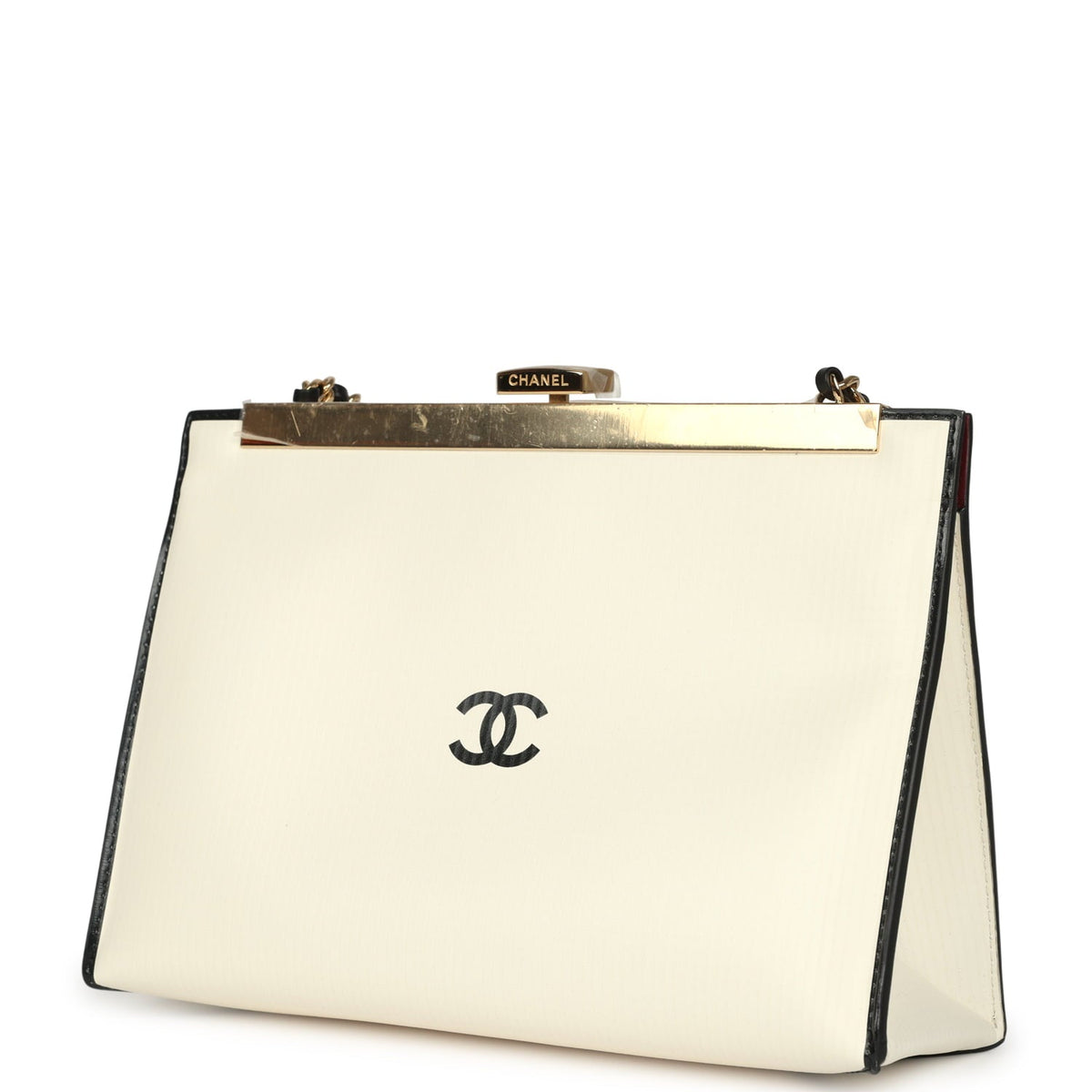 Chanel "Shop By Night" Clutch Bag White, Black Printed Calfskin Gold Hardware