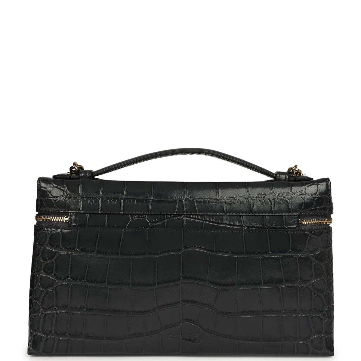 Chanel Large Top Handle Long Vanity Case Grey Croc Embossed Calfskin Gold Hardware