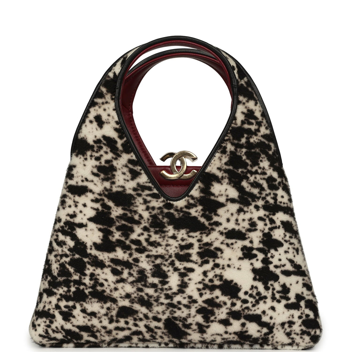 Chanel Small Chic Lady "Dalmatian Print" Shopping Bag Black, White Pony Hair Gold Hardware